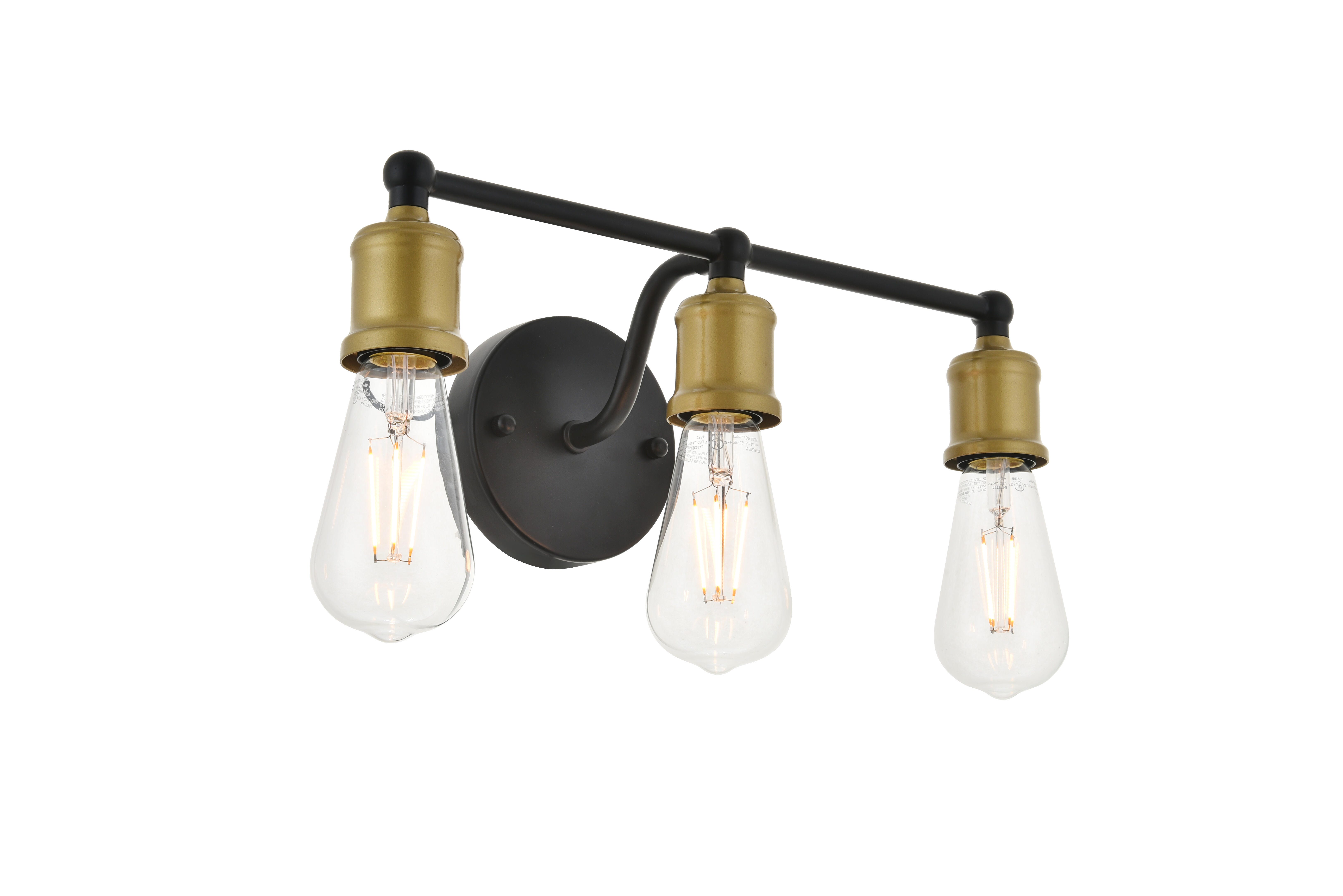 Serif 3 Light Brass And Black Wall Sconce, Brass/Black, large
