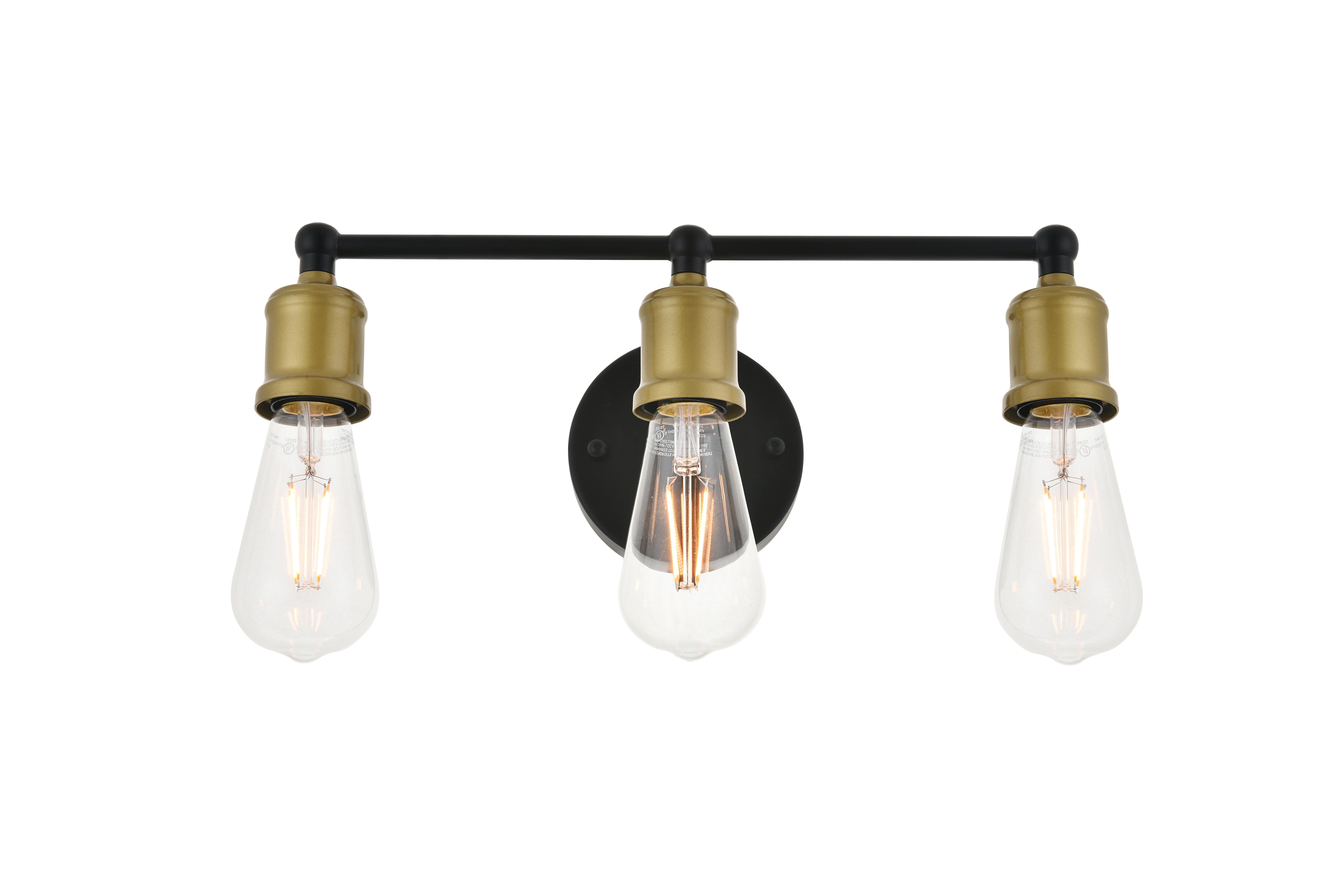 Serif 3 Light Brass And Black Wall Sconce, Brass/Black, large