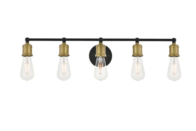 Serif 5 Light Brass And Black Wall Sconce, Brass/Black