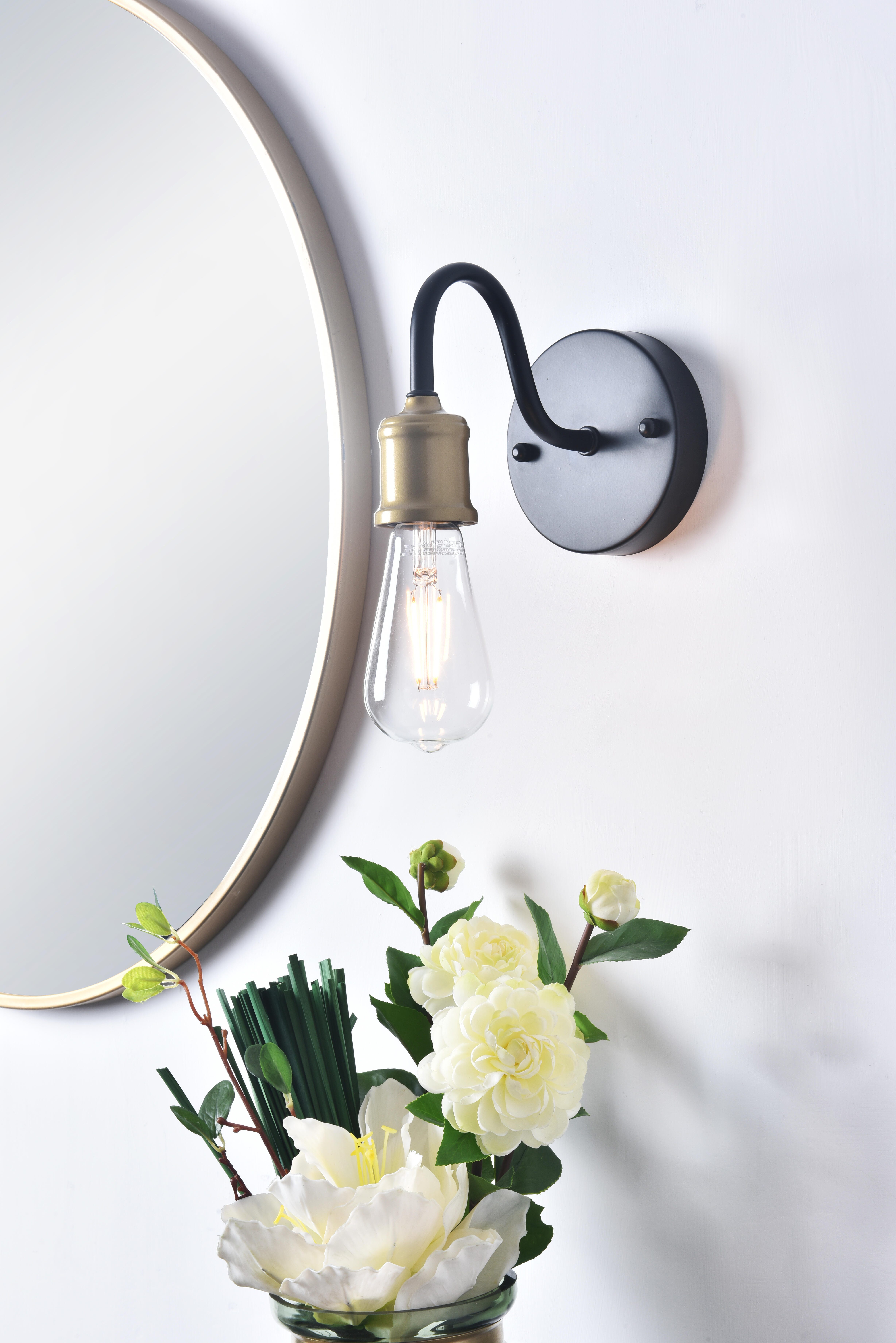Serif 1 Light Brass And Black Wall Sconce, Brass/Black, rollover