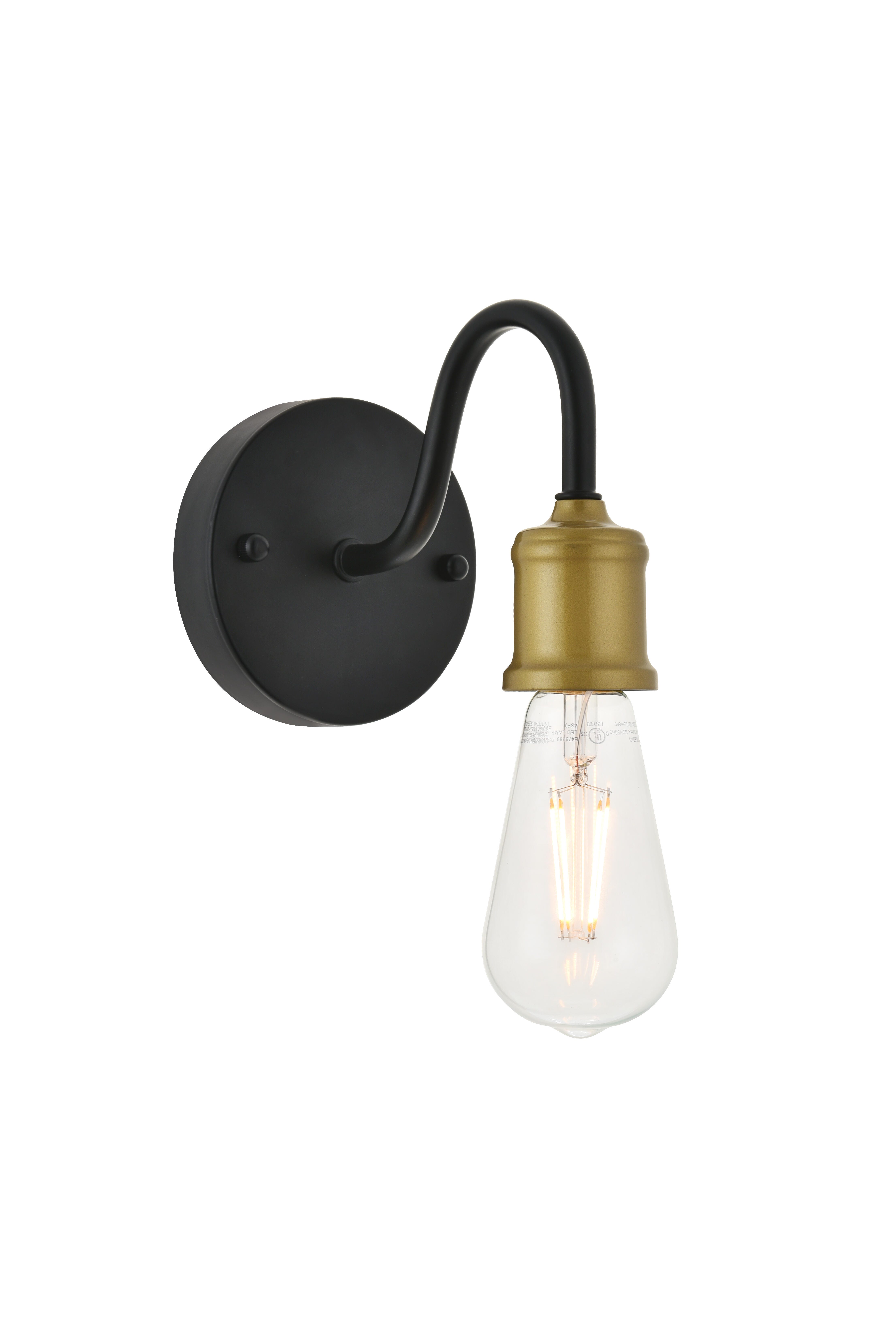 Serif 1 Light Brass And Black Wall Sconce, Brass/Black, large