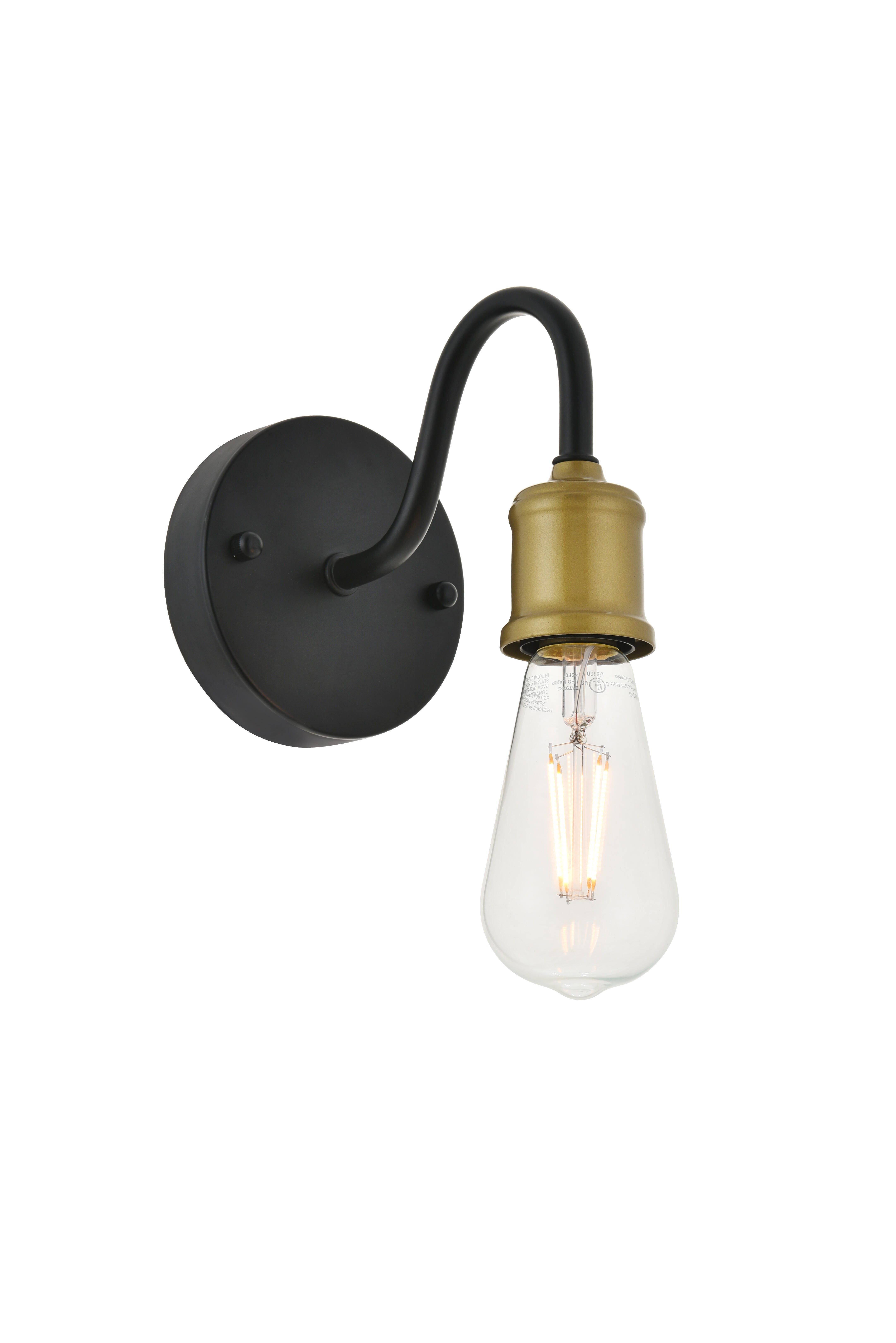Serif 1 Light Brass And Black Wall Sconce, Brass/Black, large