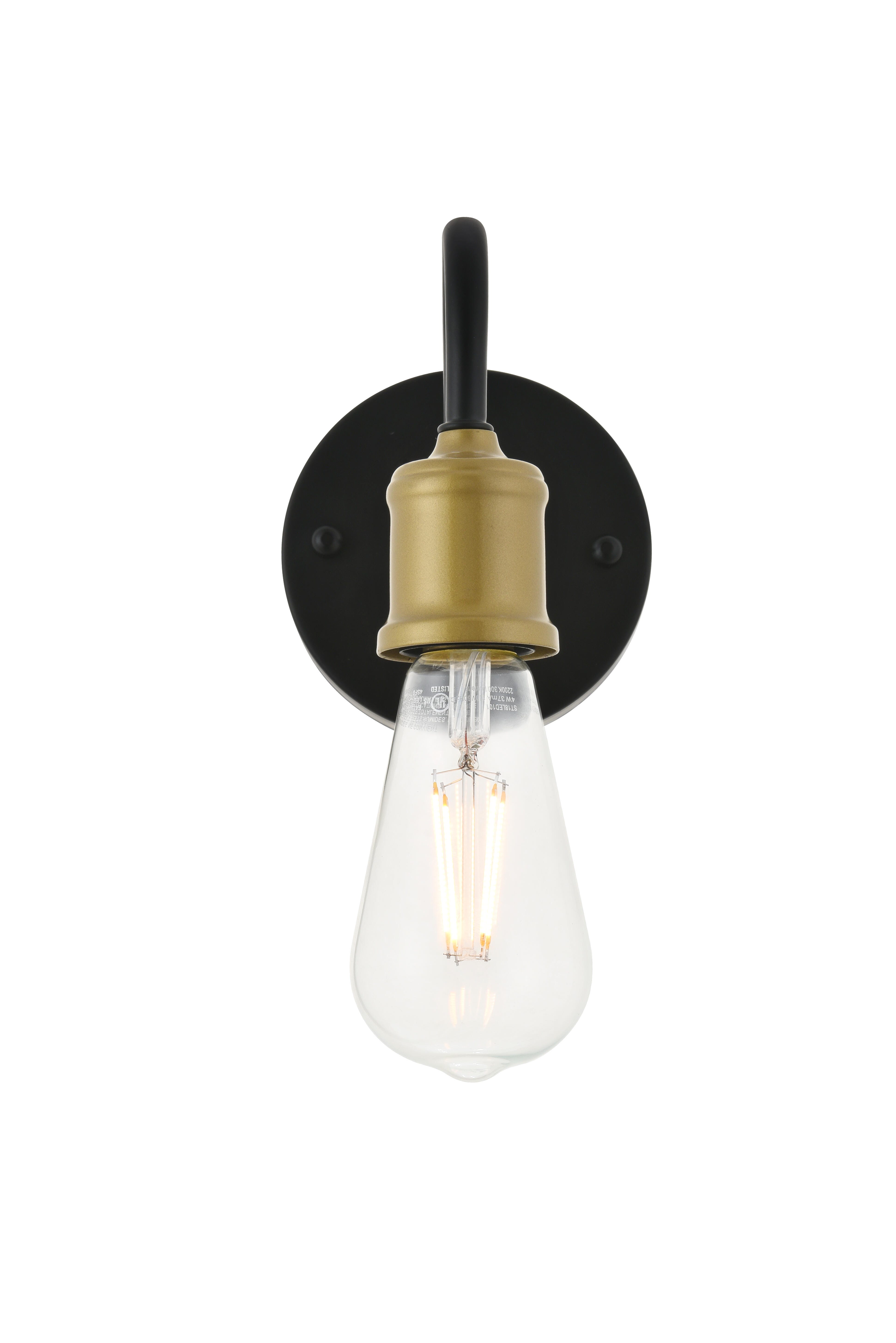 Serif 1 Light Brass And Black Wall Sconce, Brass/Black, large
