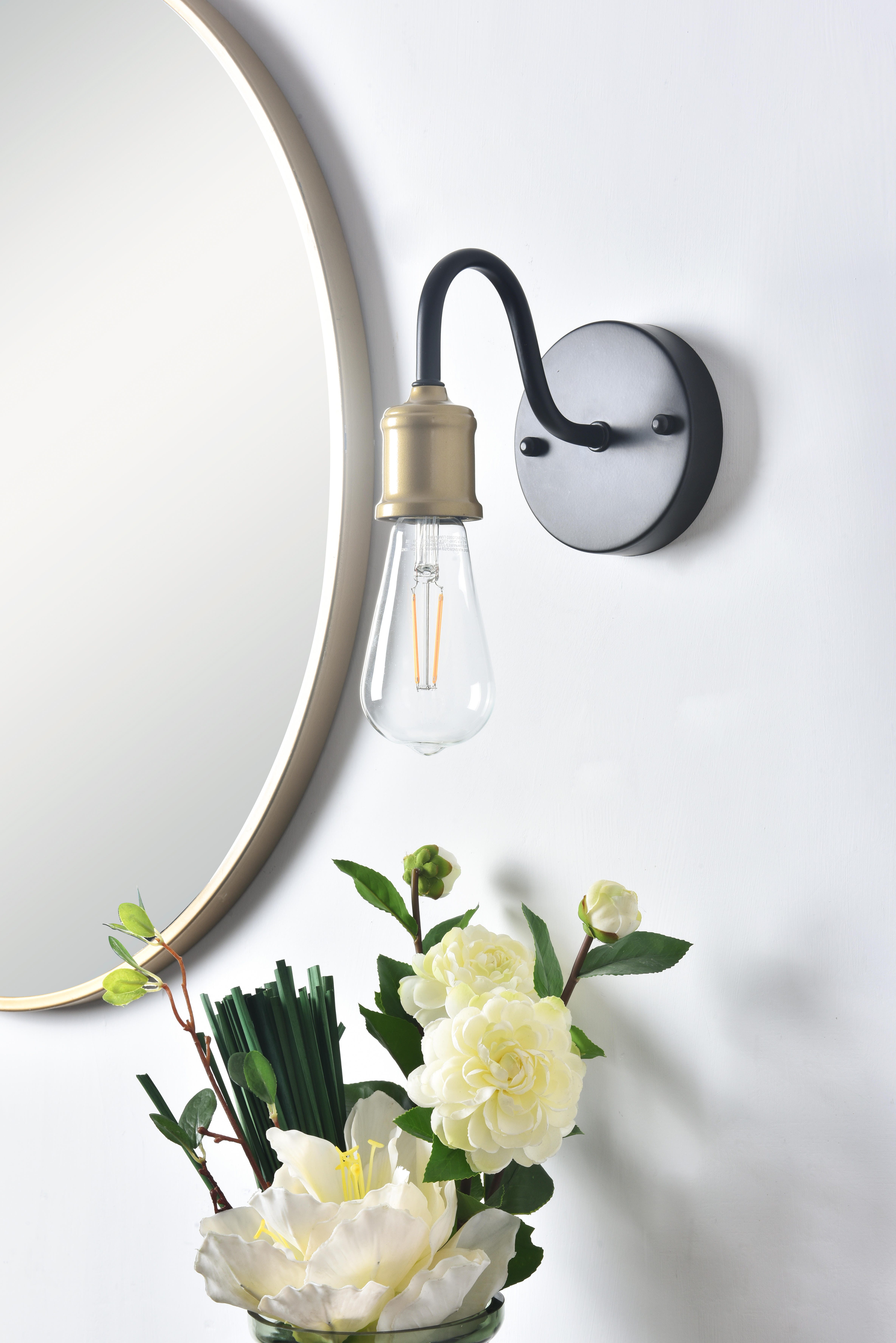 Serif 1 Light Brass And Black Wall Sconce, Brass/Black, large