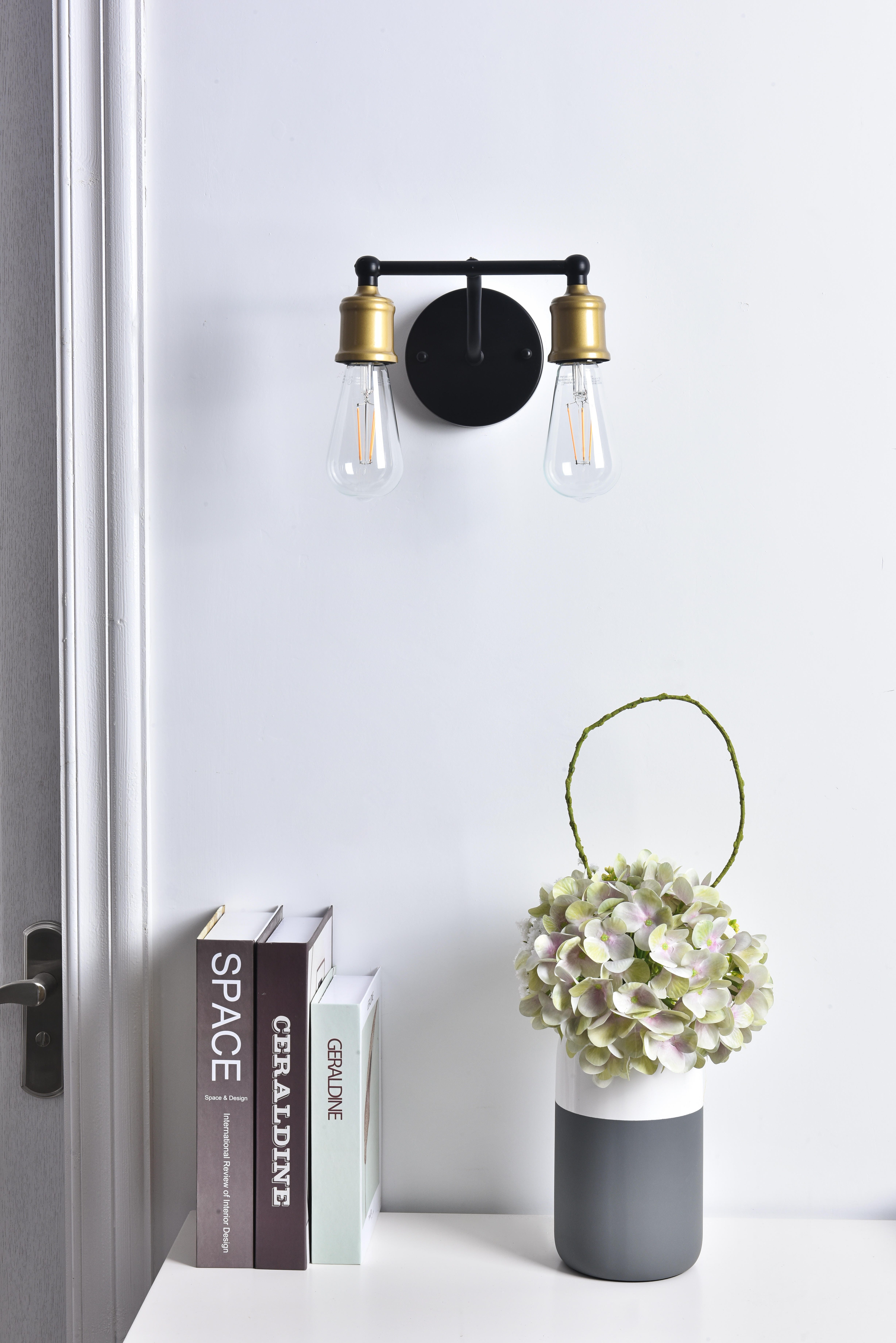 Serif 2 Light Brass And Black Wall Sconce, Brass/Black, large