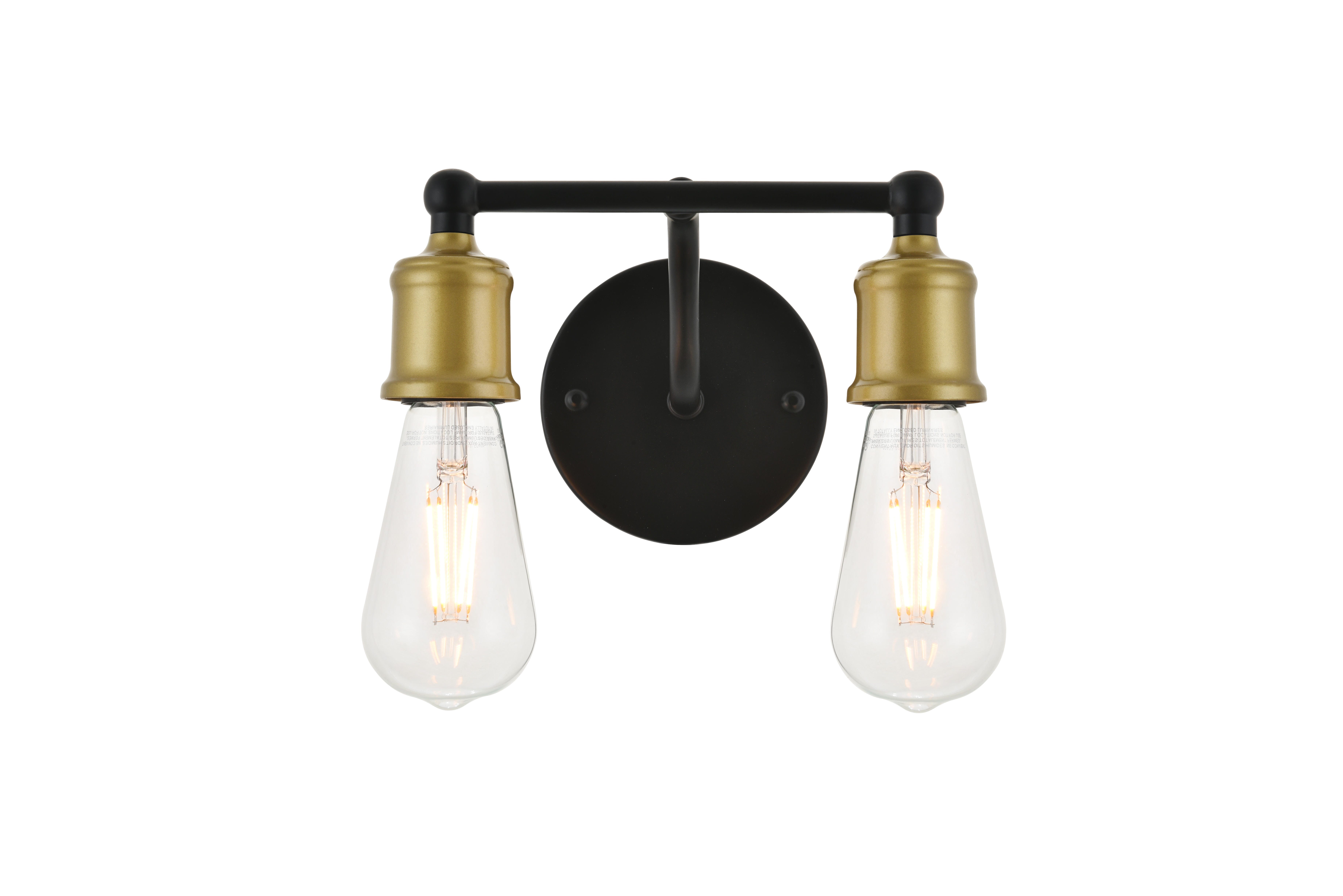 Serif 2 Light Brass And Black Wall Sconce, Brass/Black, large