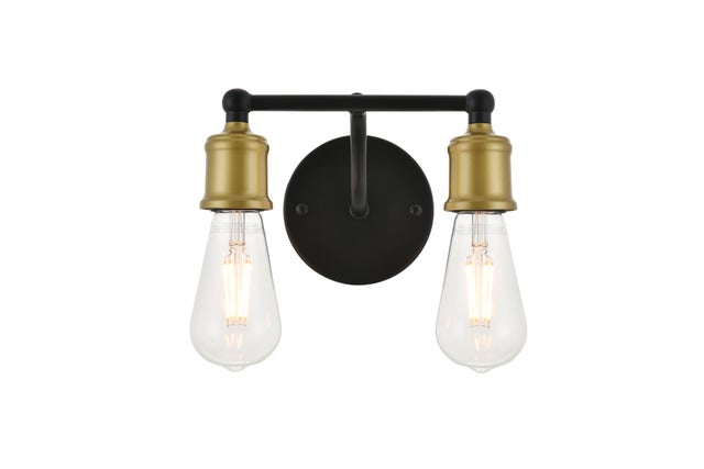 Serif 2 Light Brass And Black Wall Sconce, Brass/Black