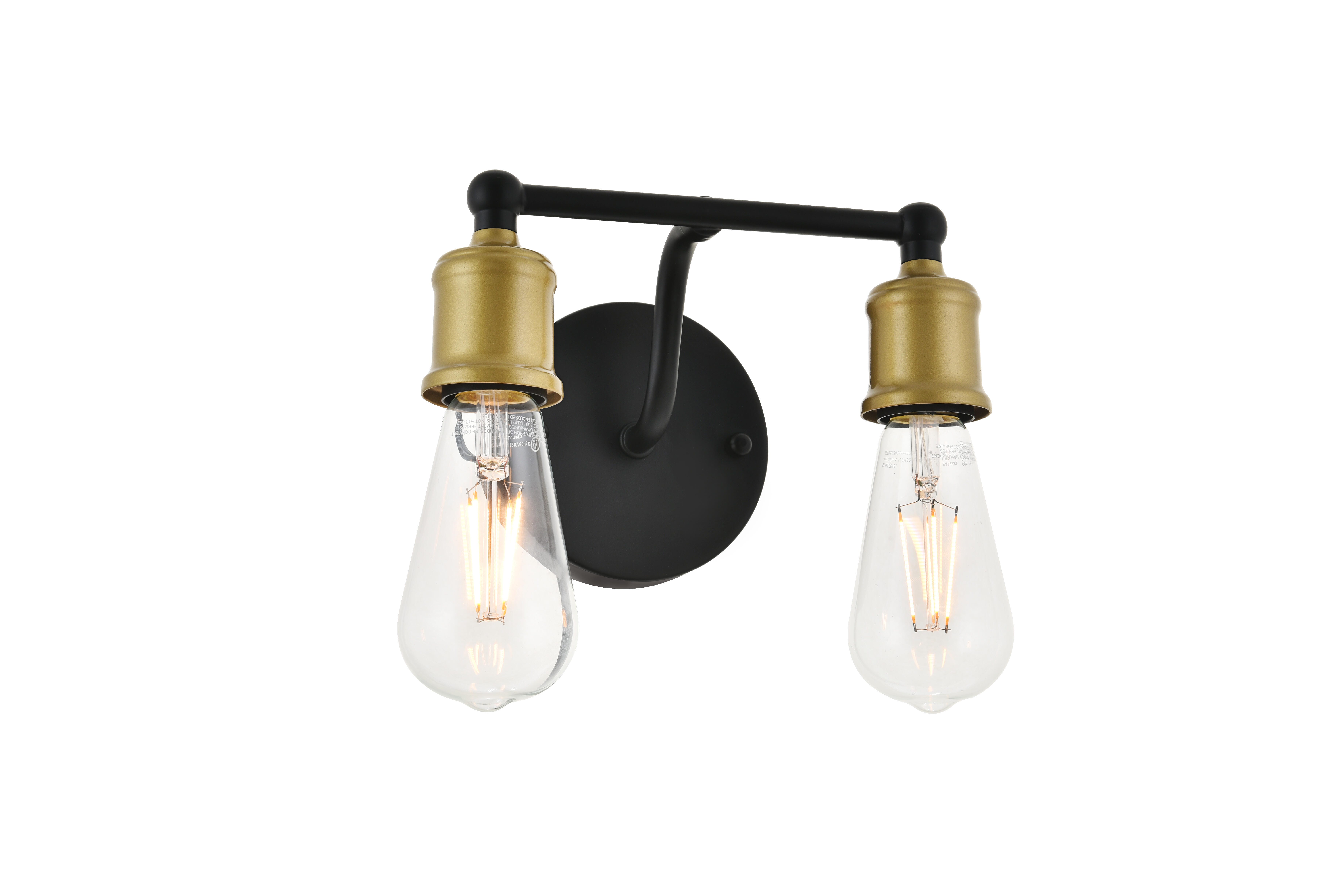 Serif 2 Light Brass And Black Wall Sconce, Brass/Black, large