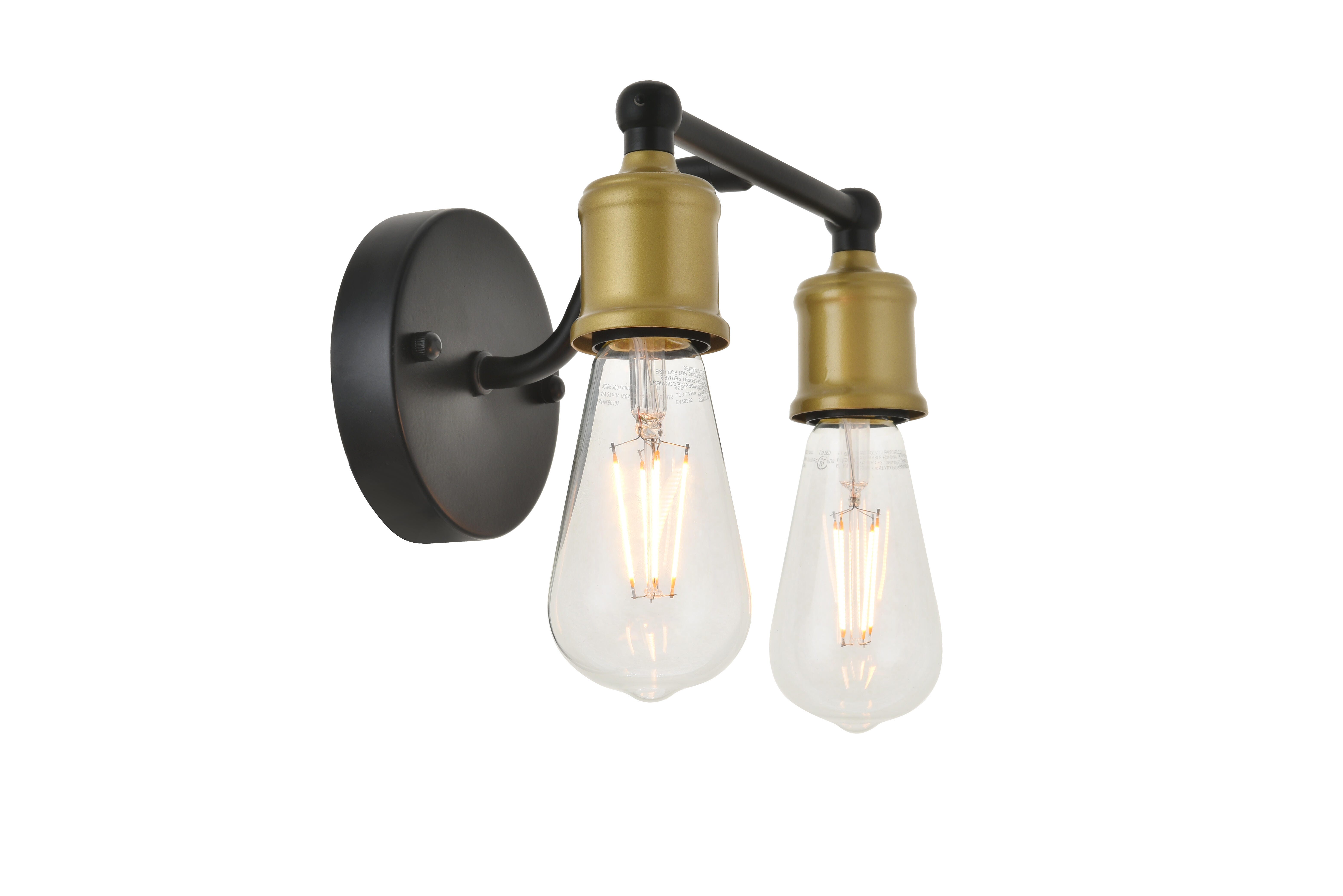Serif 2 Light Brass And Black Wall Sconce, Brass/Black, large