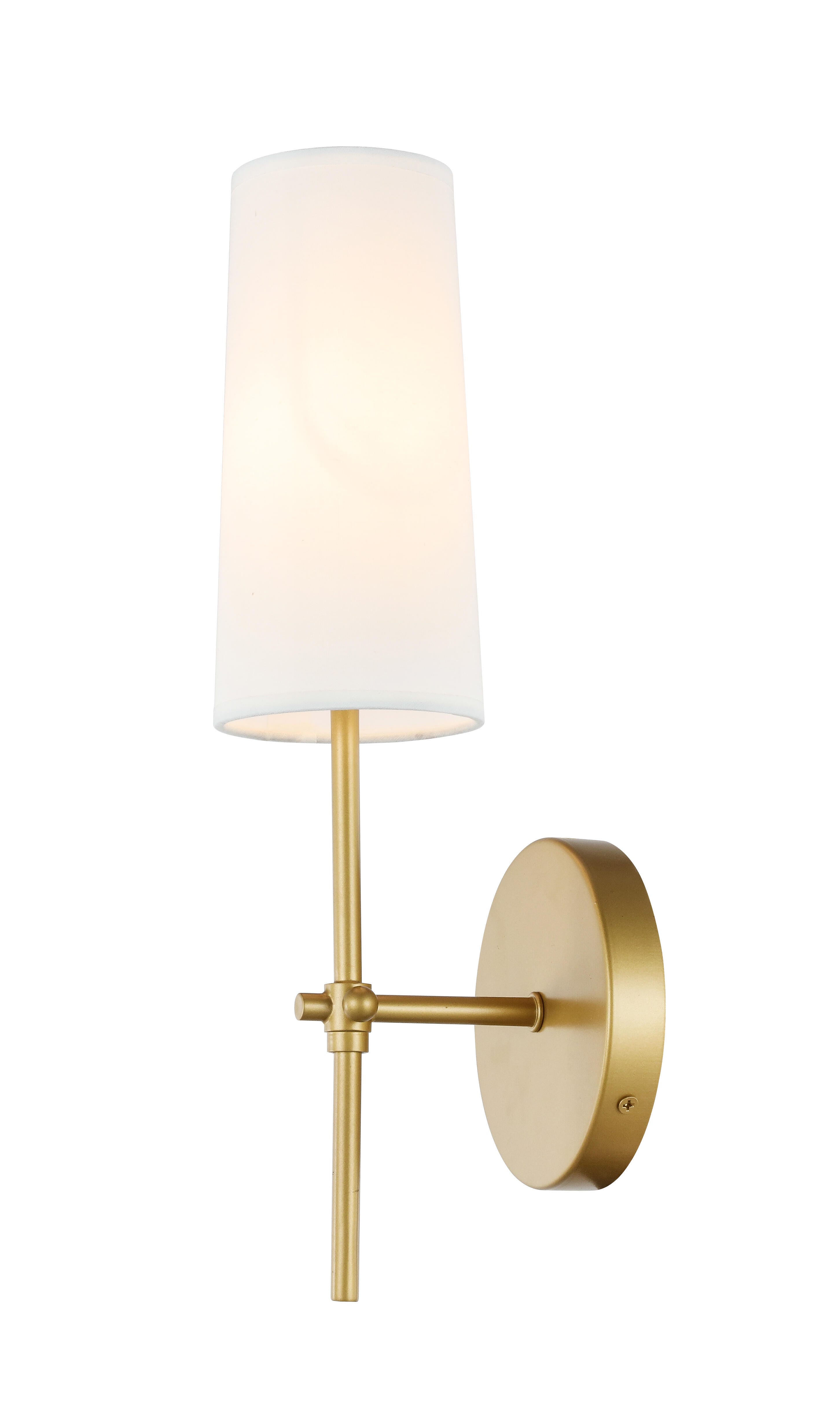 Mel 1 Light Brass And White Shade Wall Sconce, Brass/White, large