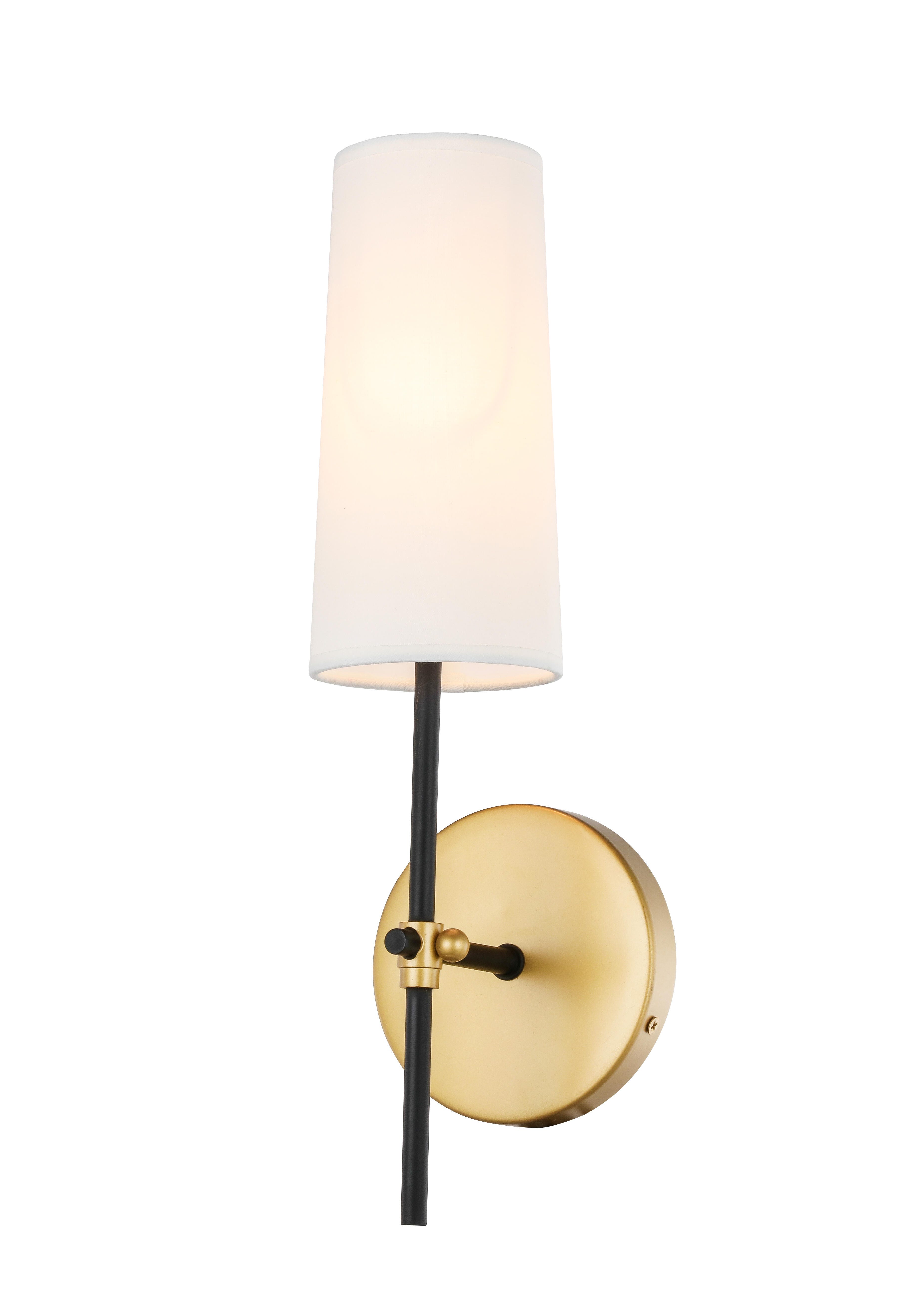 Mel 1 Light Brass And Black And White Shade Wall Sconce, Brass/Black/White, large