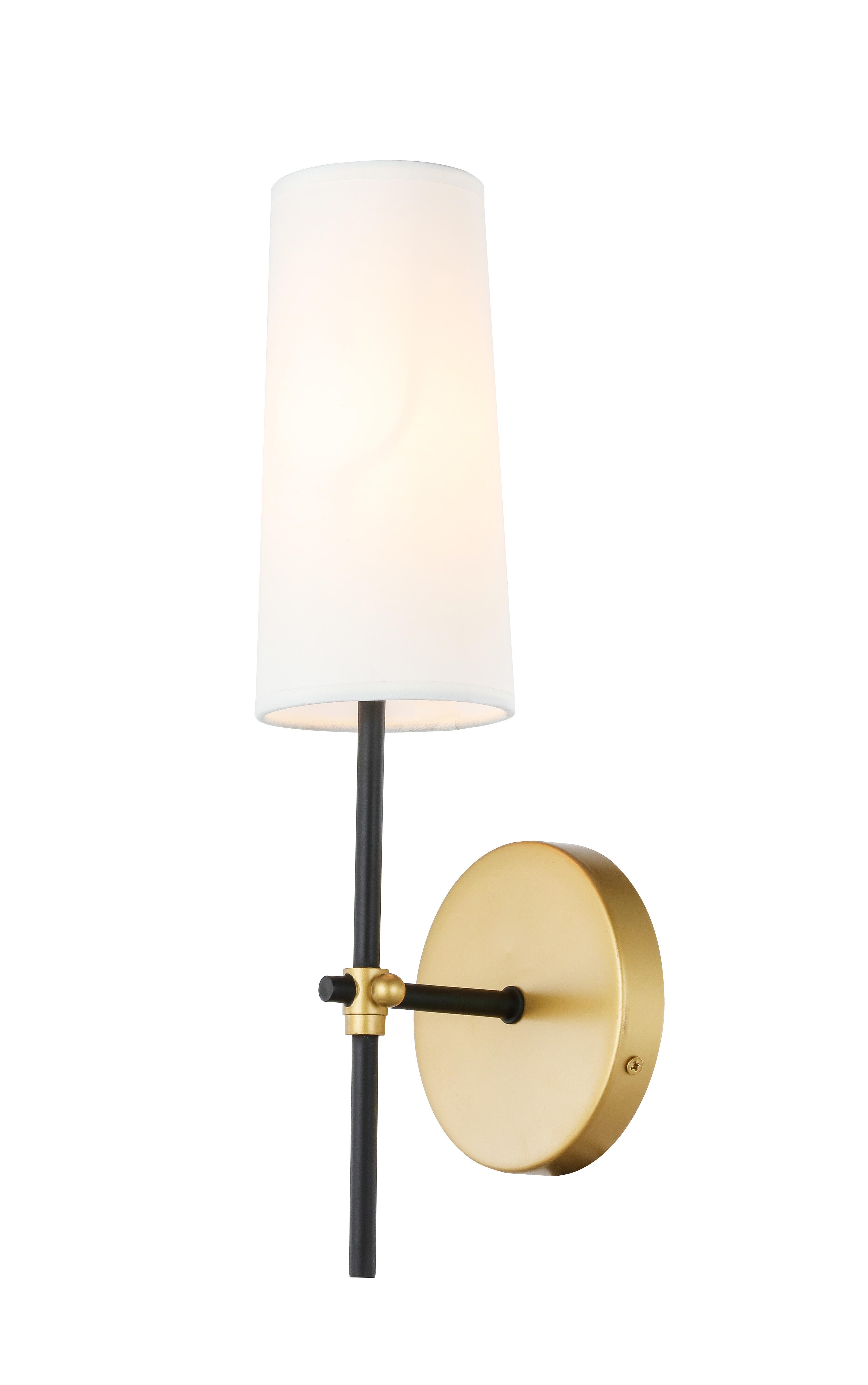 Mel 1 Light Brass And Black And White Shade Wall Sconce, Brass/Black/White, large
