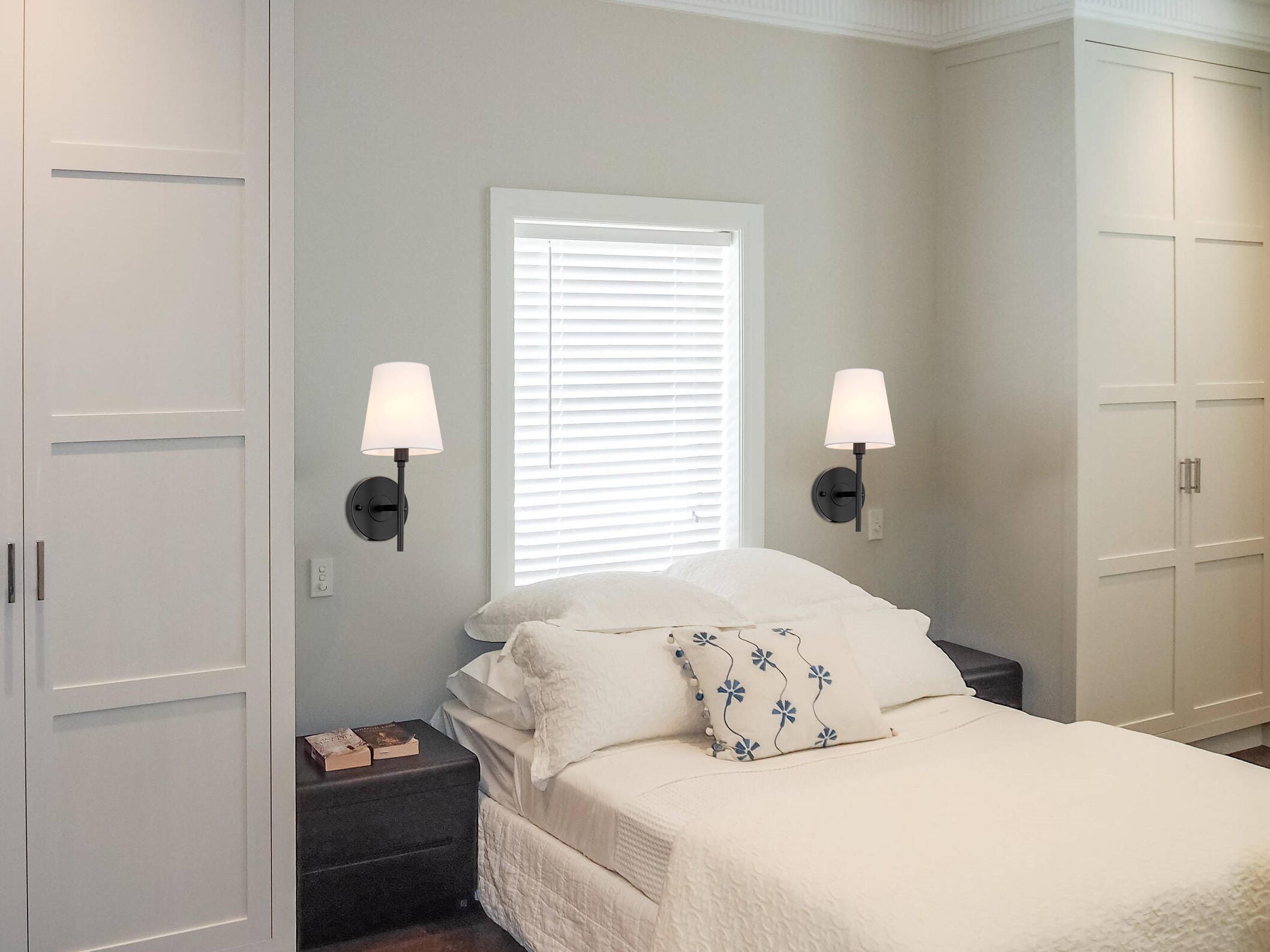 Cason 1 Light Black And White Shade Wall Sconce, Black/White, rollover