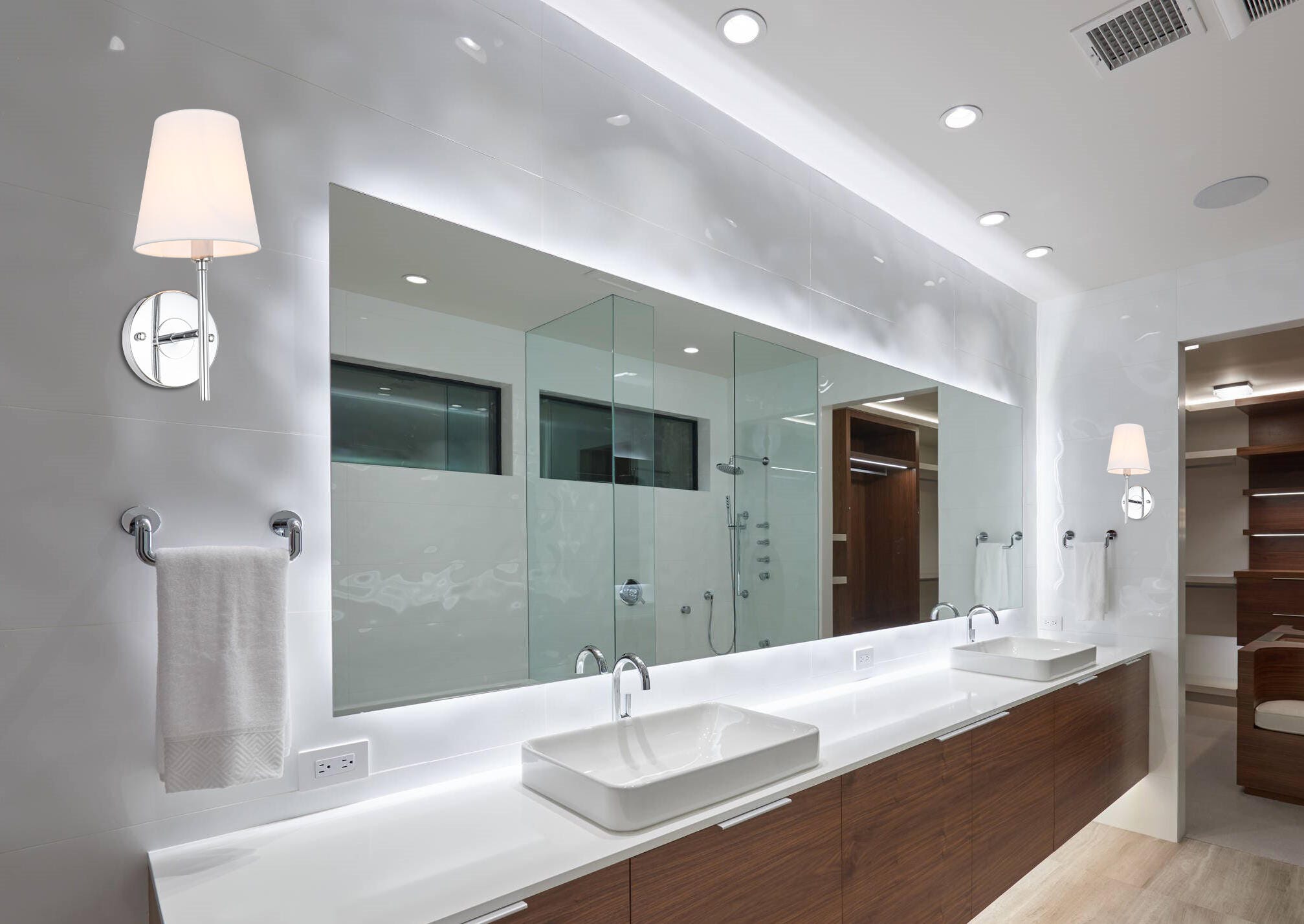 Cason 1 Light Chrome And White Shade Wall Sconce, Chrome/White, rollover