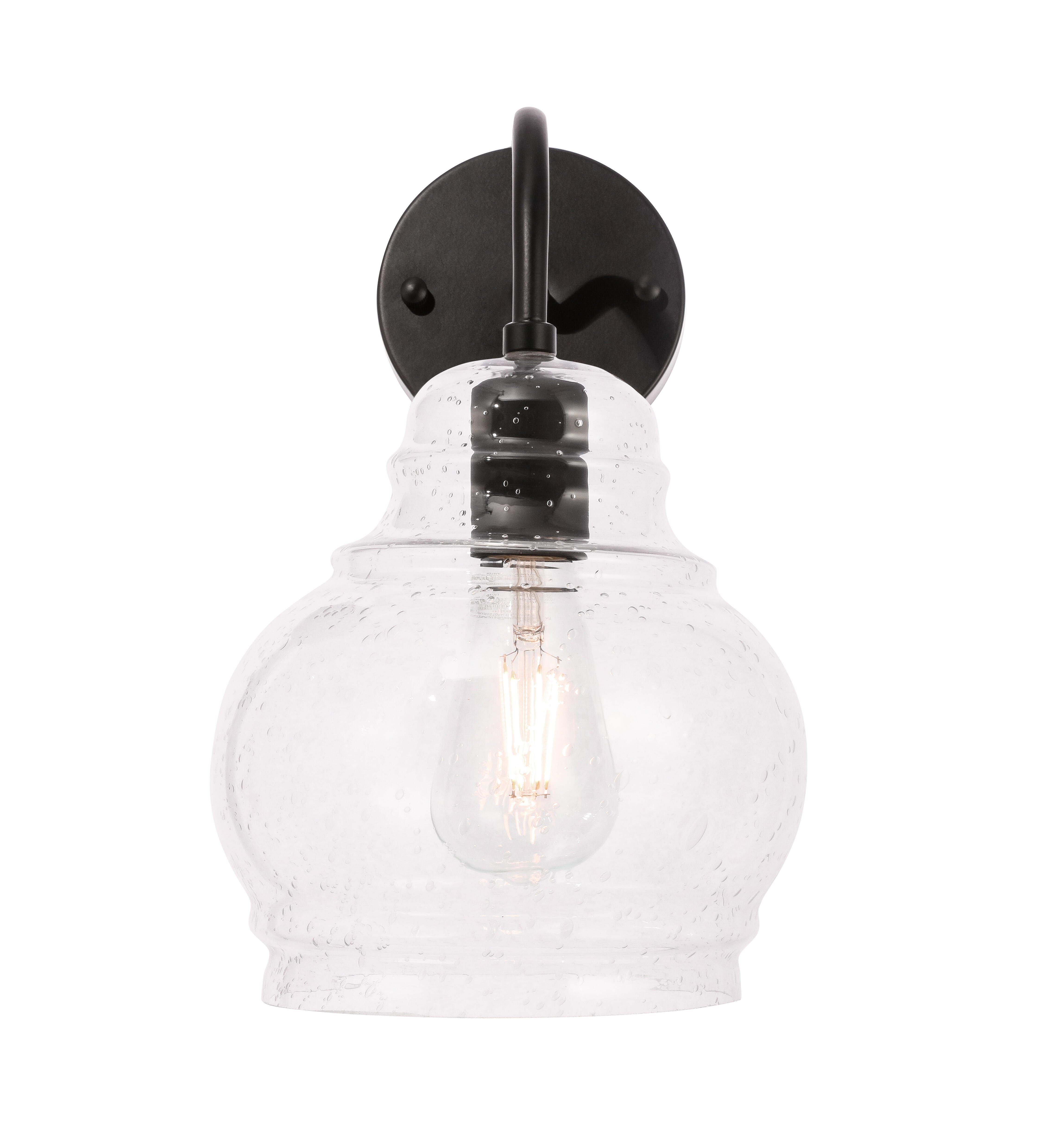 Pierce 1 Light Black And Clear Seeded Glass Wall Sconce, Black/Clear, large