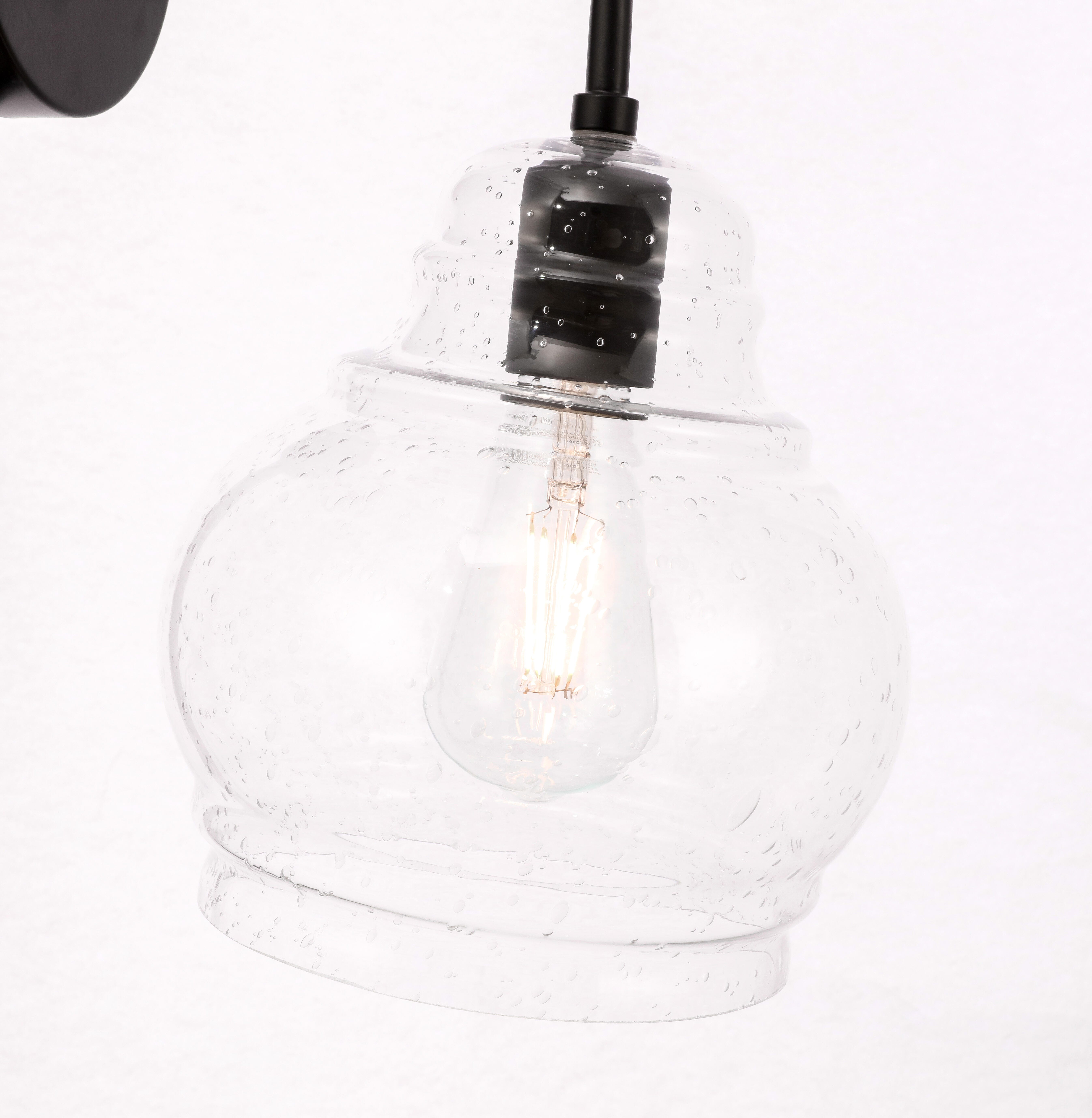 Pierce 1 Light Black And Clear Seeded Glass Wall Sconce, Black/Clear, large