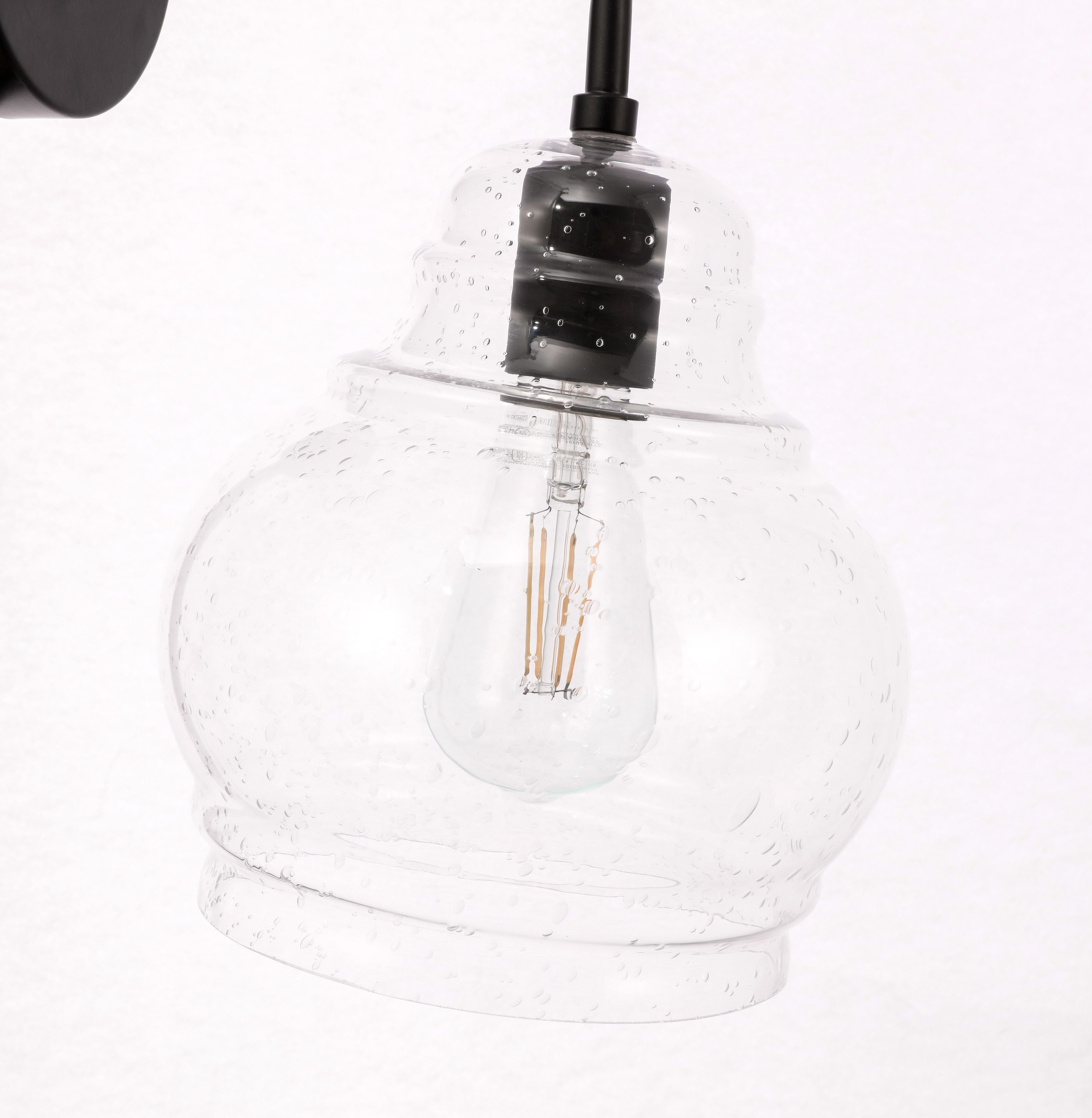 Pierce 1 Light Black And Clear Seeded Glass Wall Sconce, Black/Clear, large
