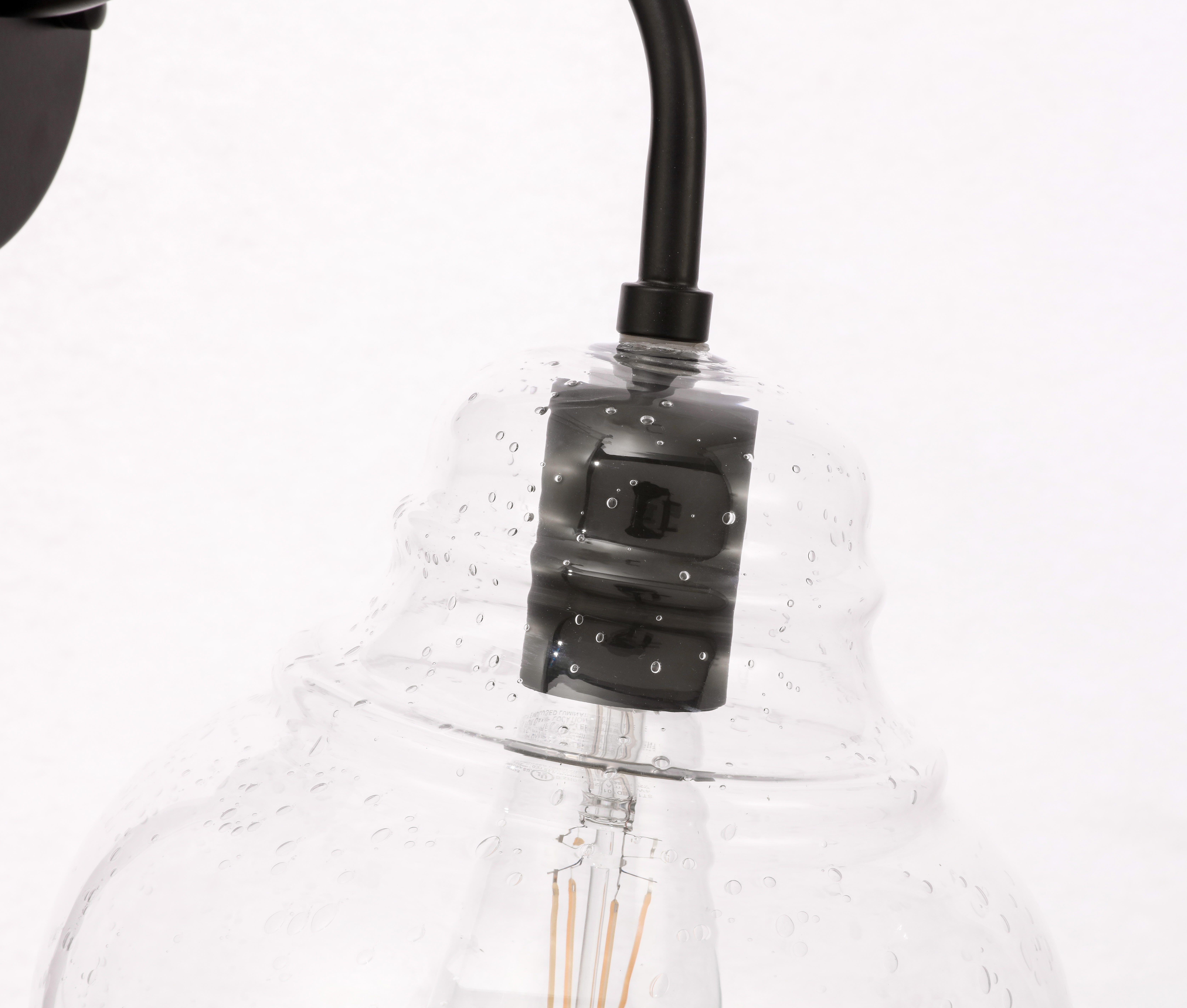 Pierce 1 Light Black And Clear Seeded Glass Wall Sconce, Black/Clear, large