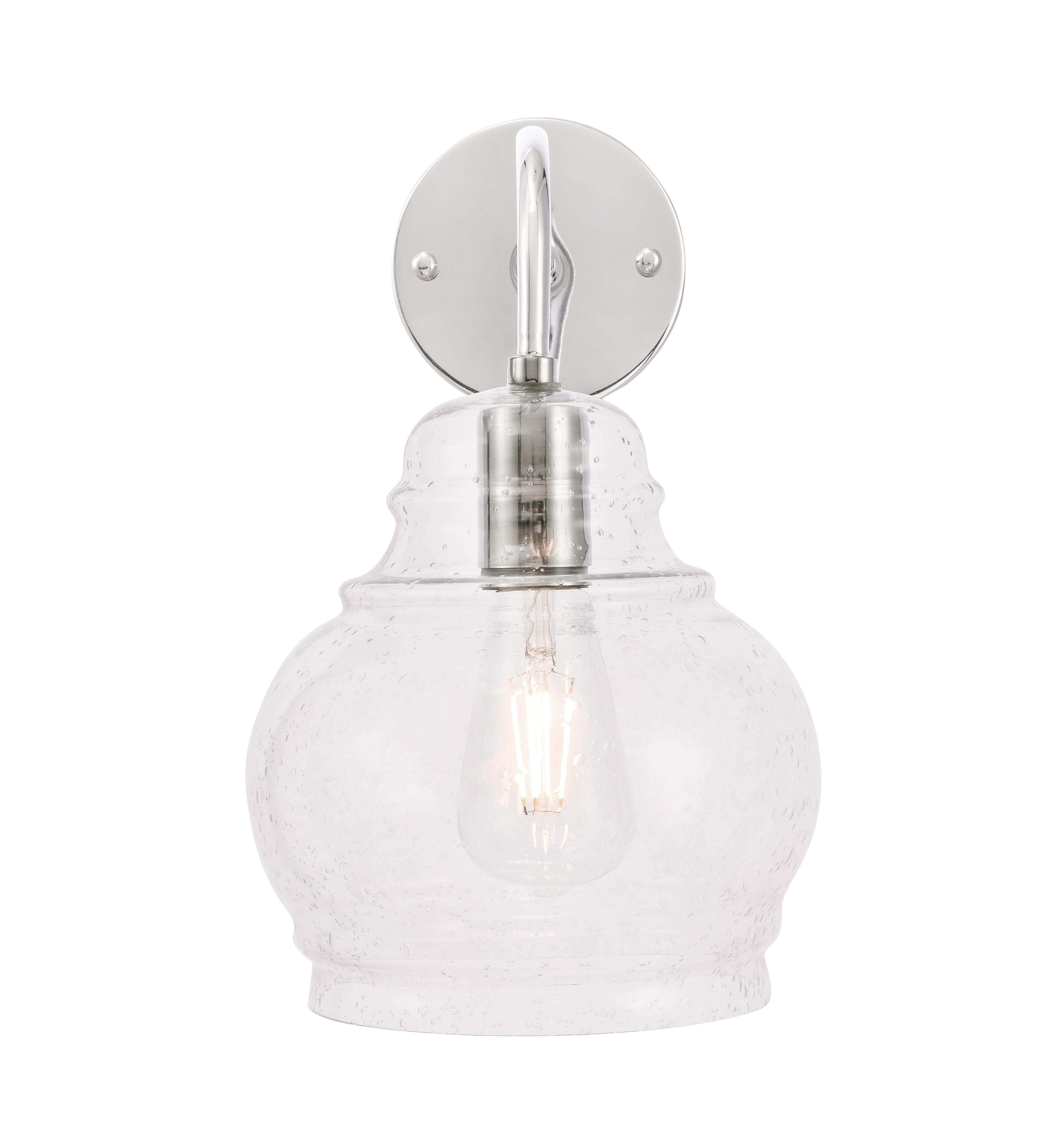 Pierce 1 Light Chrome And Clear Seeded Glass Wall Sconce, Chrome/Clear, large