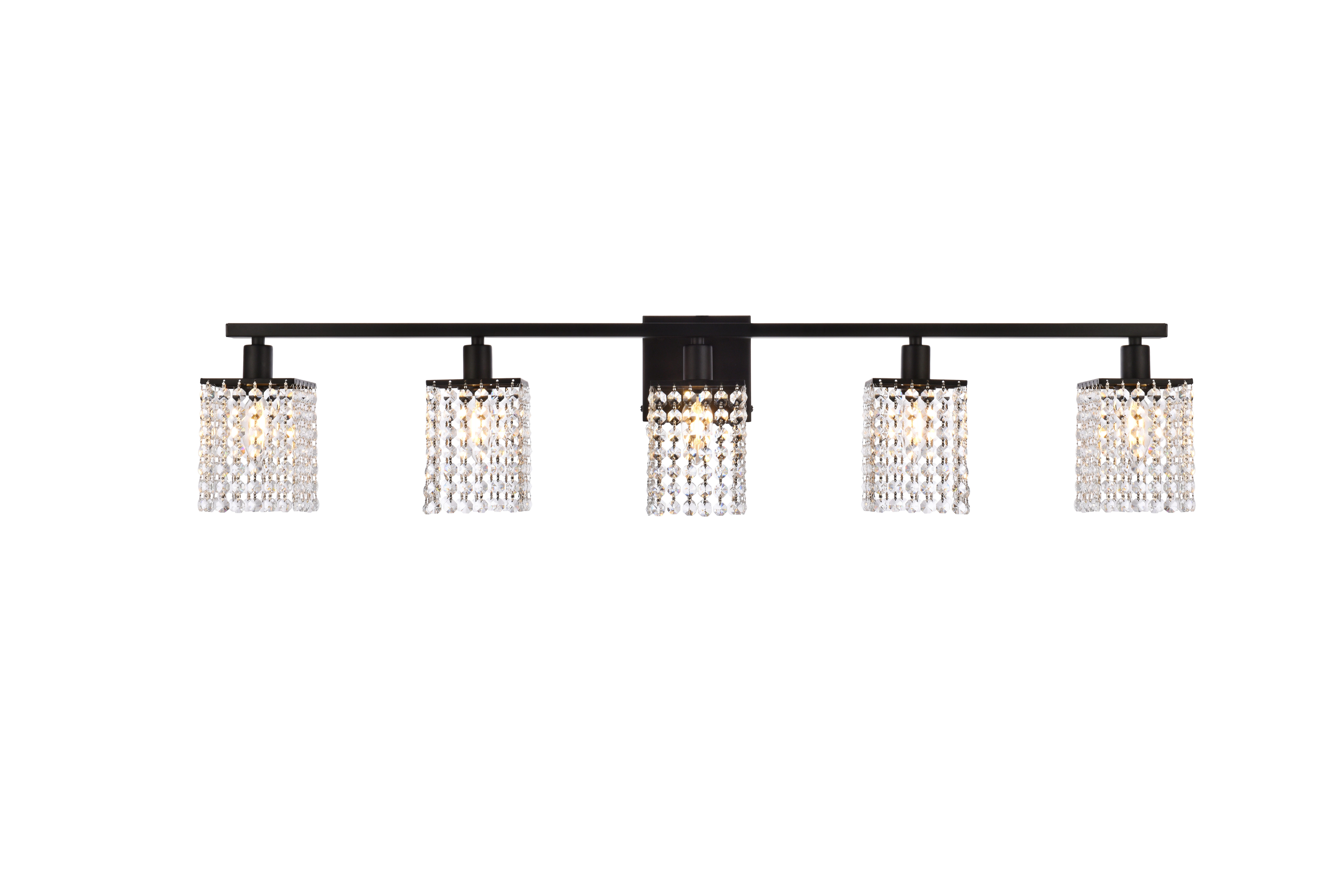 Phineas 5 Lights Bath Sconce In Black With Clear Crystals, Black/Clear, large