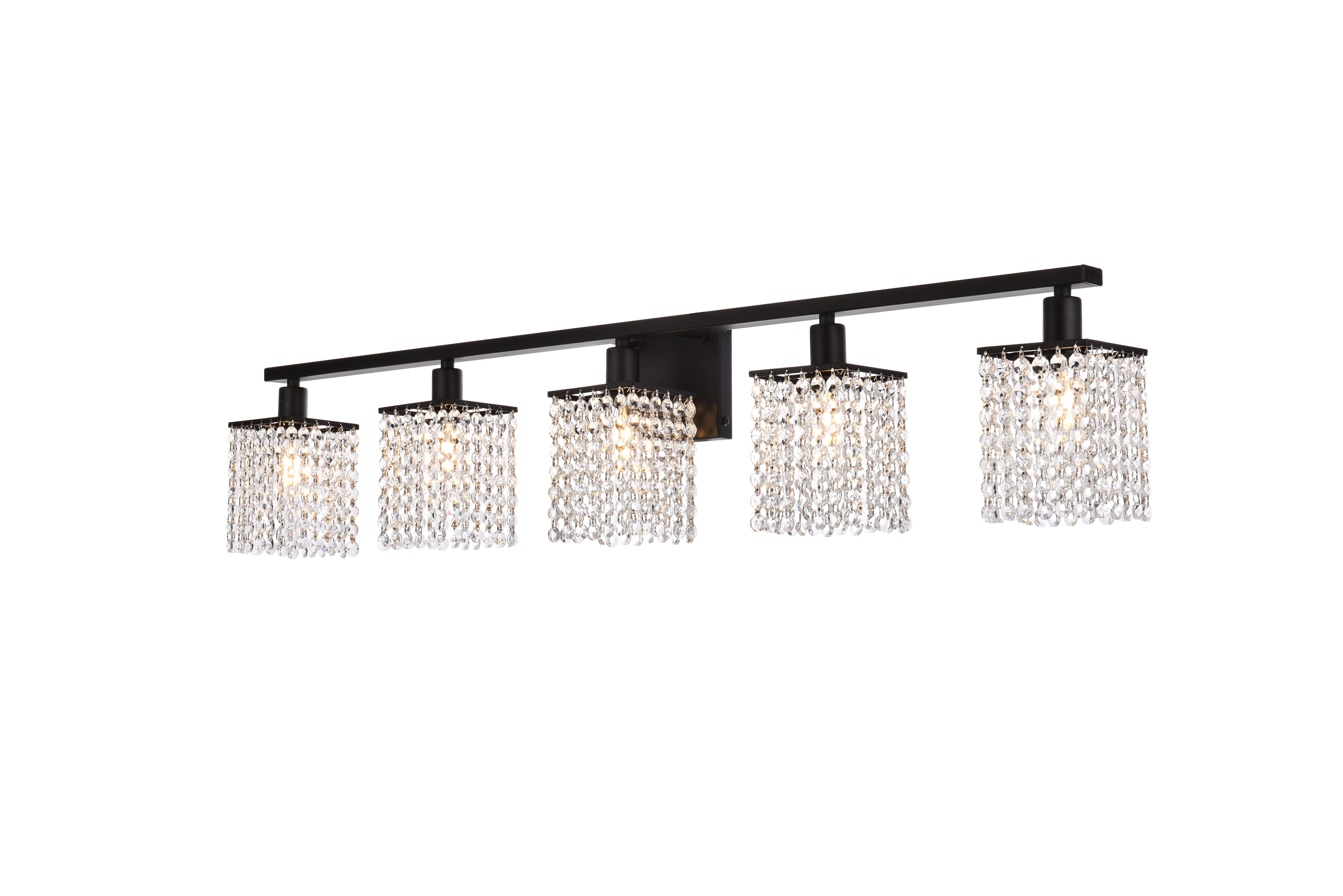 Phineas 5 Lights Bath Sconce In Black With Clear Crystals, Black/Clear, large