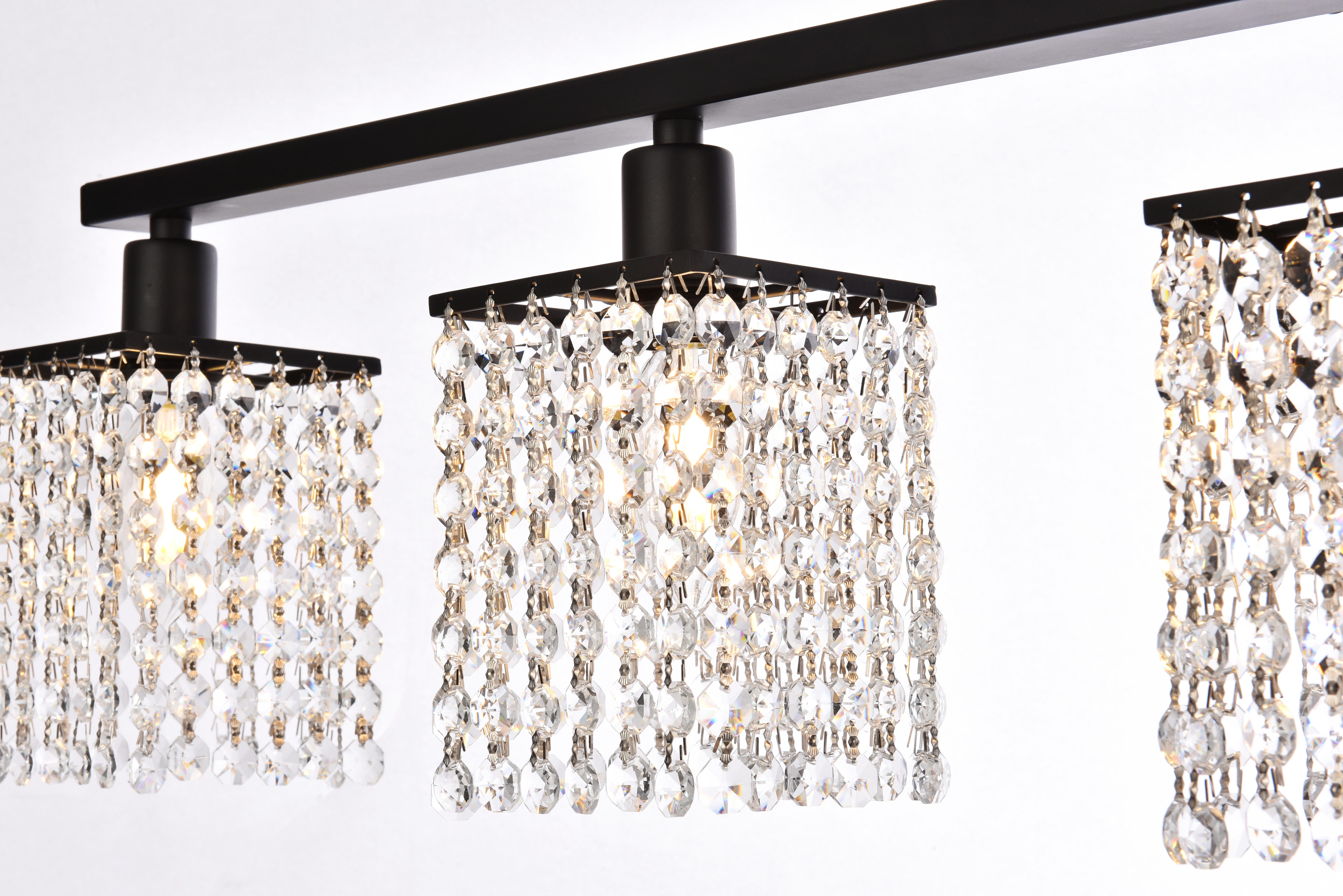 Phineas 5 Lights Bath Sconce In Black With Clear Crystals, Black/Clear, large