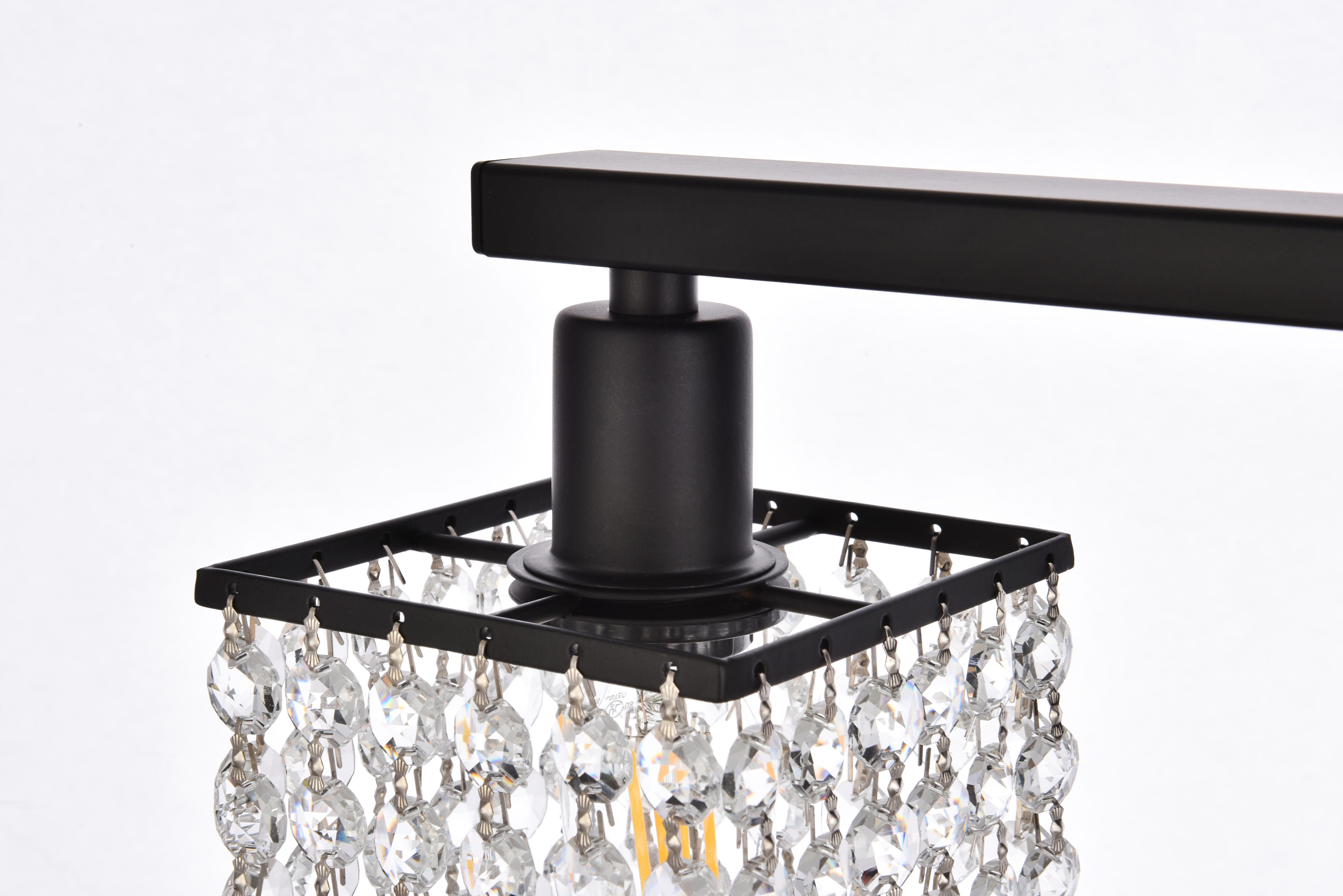 Phineas 5 Lights Bath Sconce In Black With Clear Crystals, Black/Clear, large