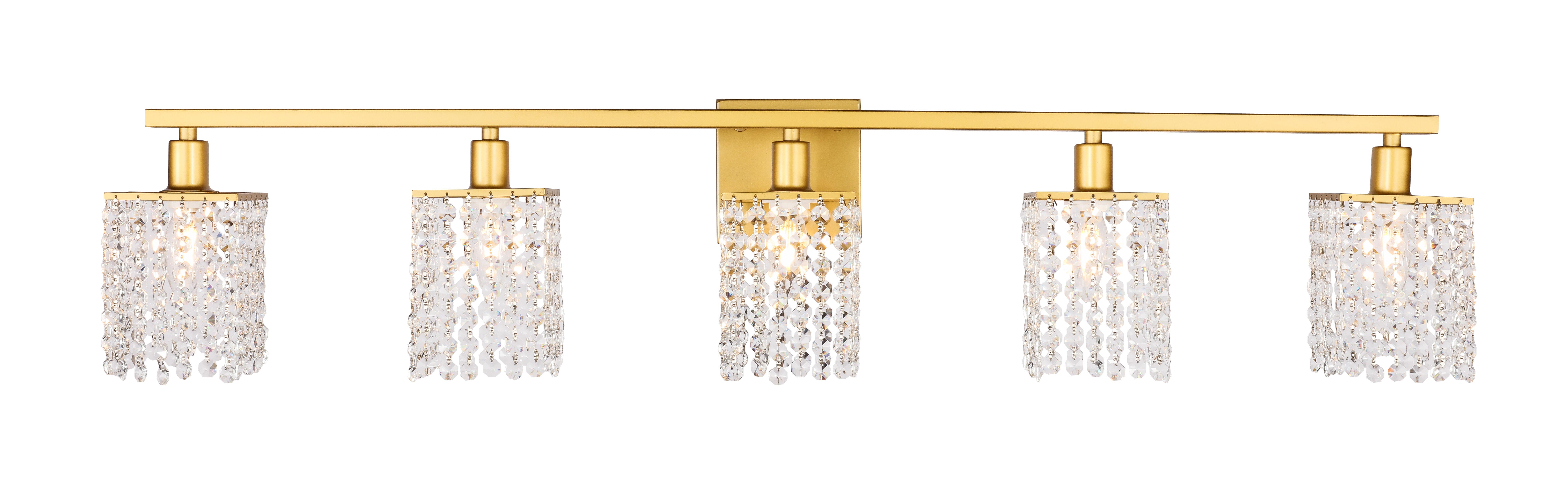 Phineas 5 Light Brass And Clear Crystals Wall Sconce, Brass/Clear, large