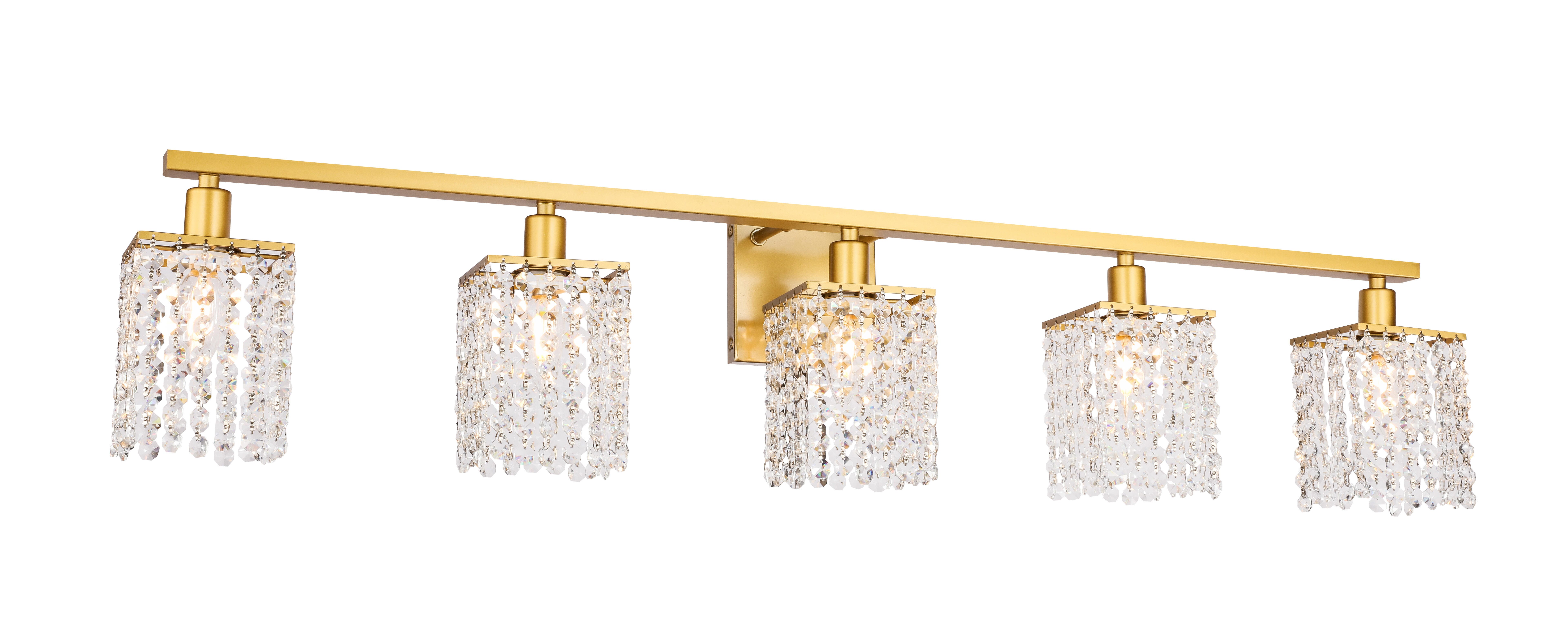 Phineas 5 Light Brass And Clear Crystals Wall Sconce, Brass/Clear, large
