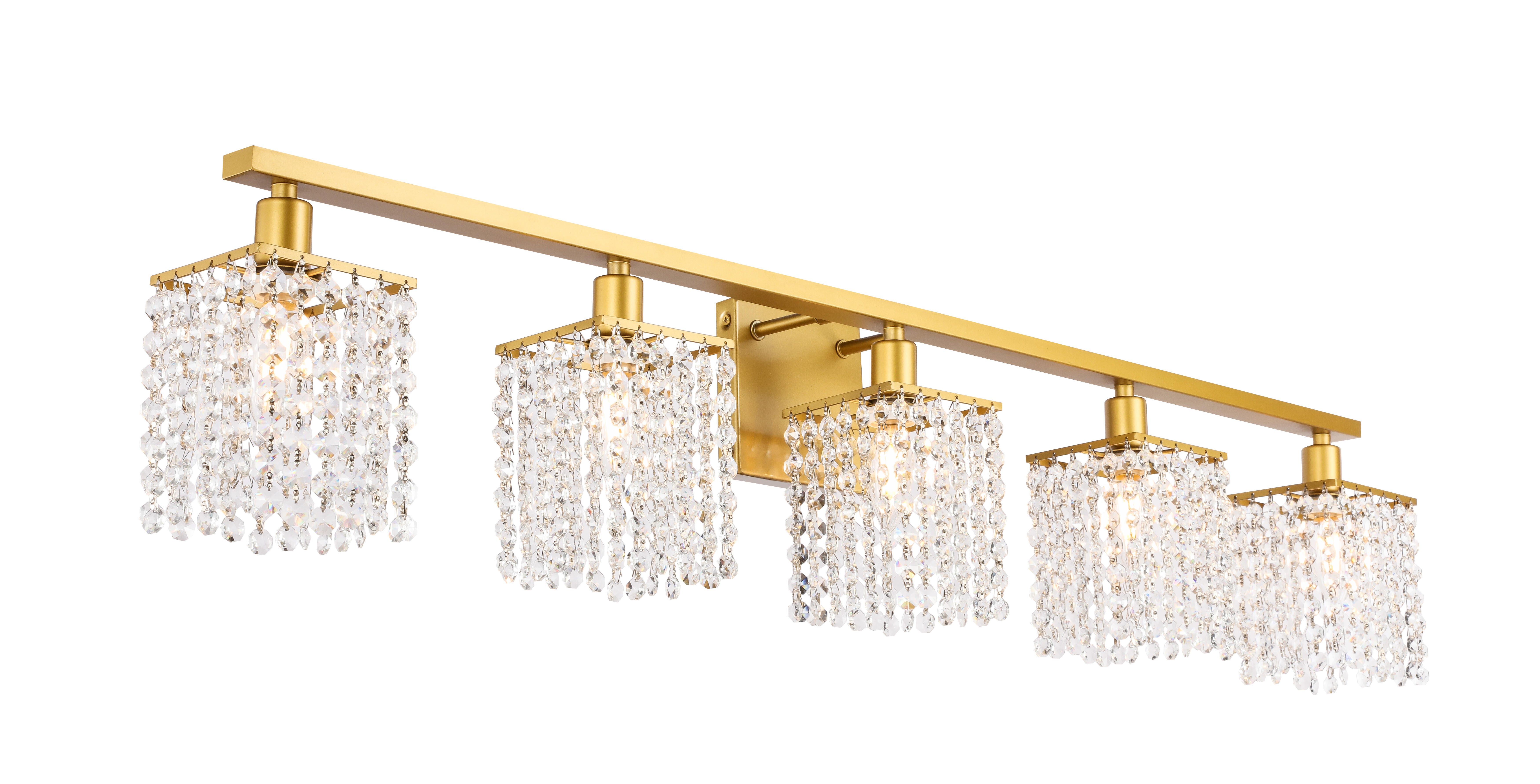 Phineas 5 Light Brass And Clear Crystals Wall Sconce, Brass/Clear, large