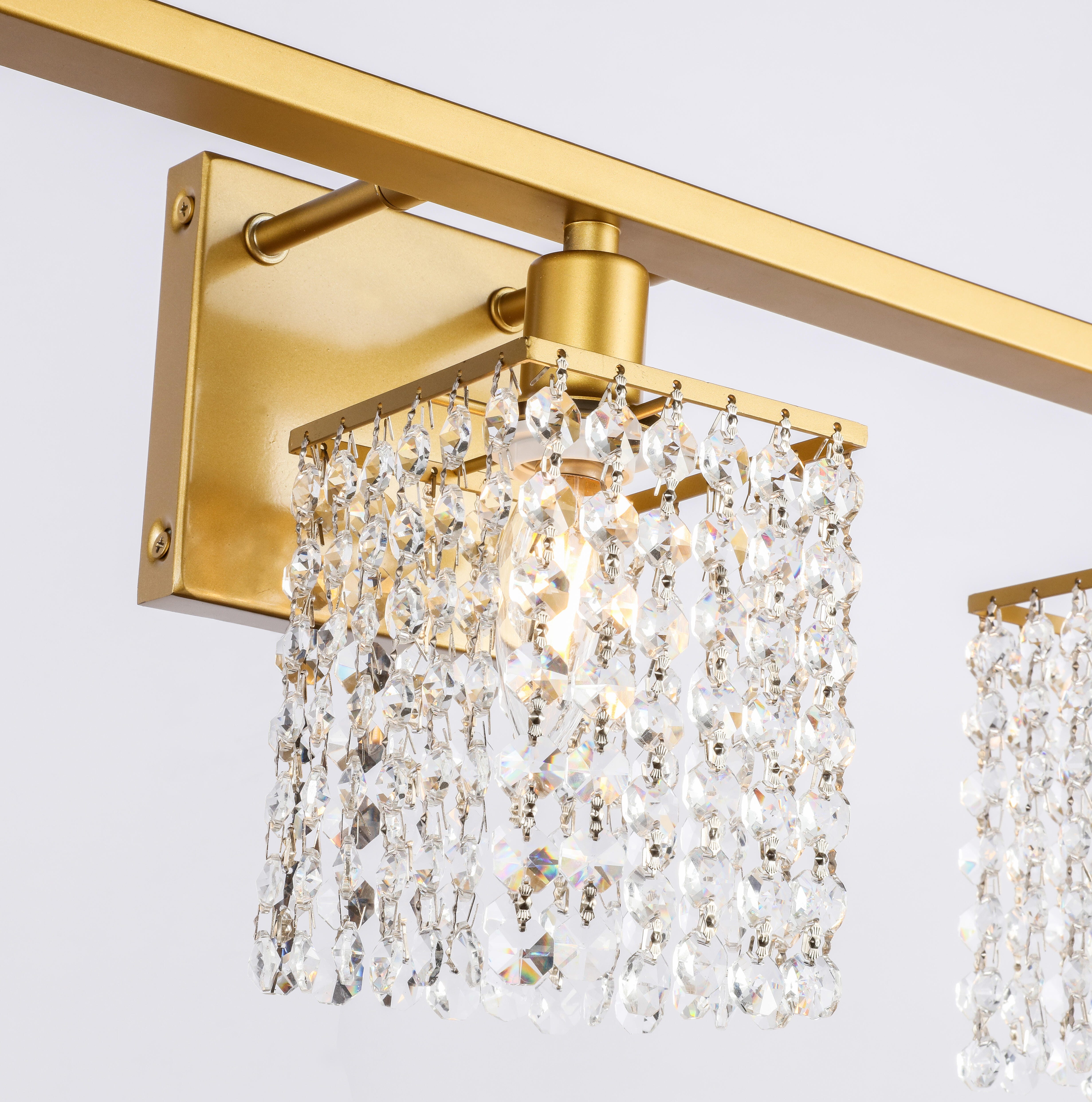 Phineas 5 Light Brass And Clear Crystals Wall Sconce, Brass/Clear, large