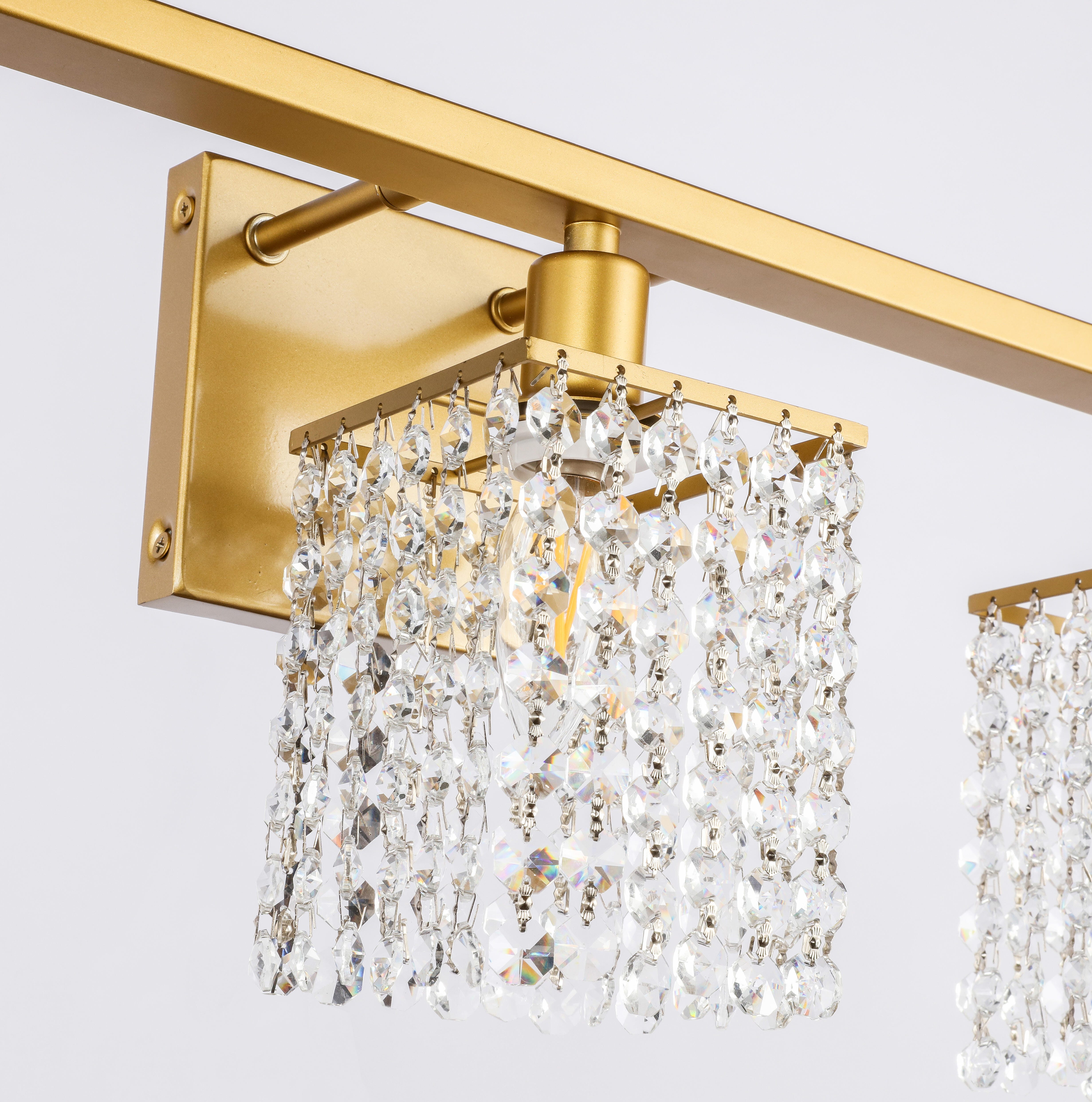 Phineas 5 Light Brass And Clear Crystals Wall Sconce, Brass/Clear, large