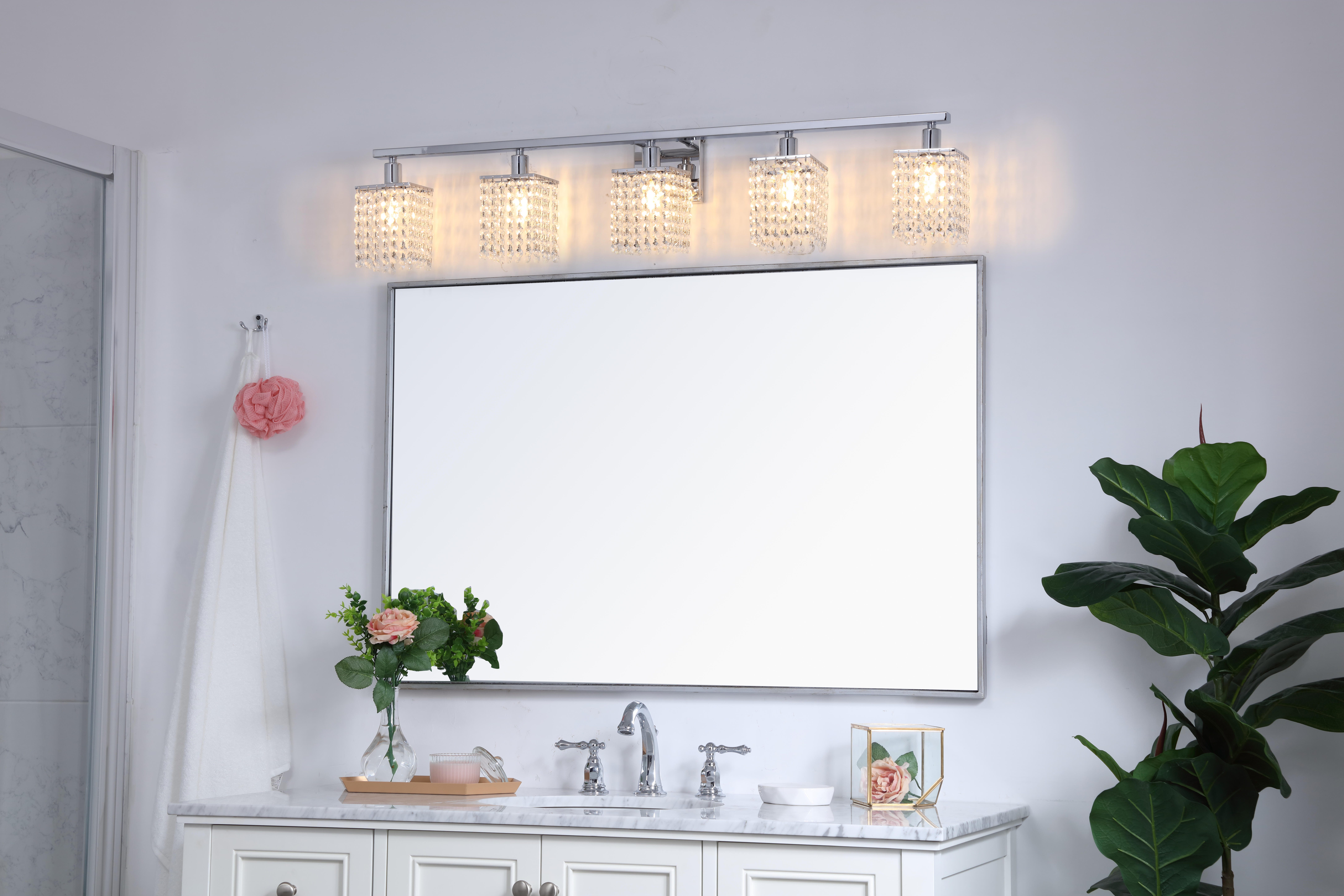 Phineas 5 Light Chrome And Clear Crystals Wall Sconce, Chrome/Clear, rollover