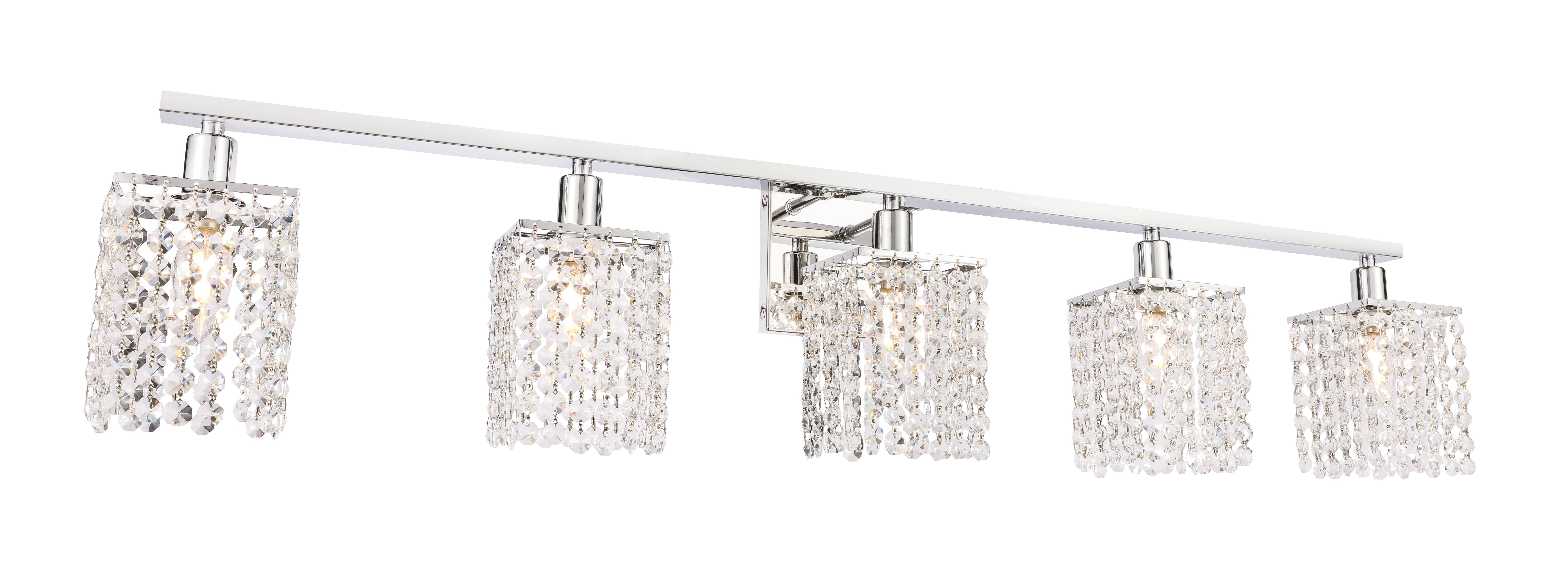 Phineas 5 Light Chrome And Clear Crystals Wall Sconce, Chrome/Clear, large