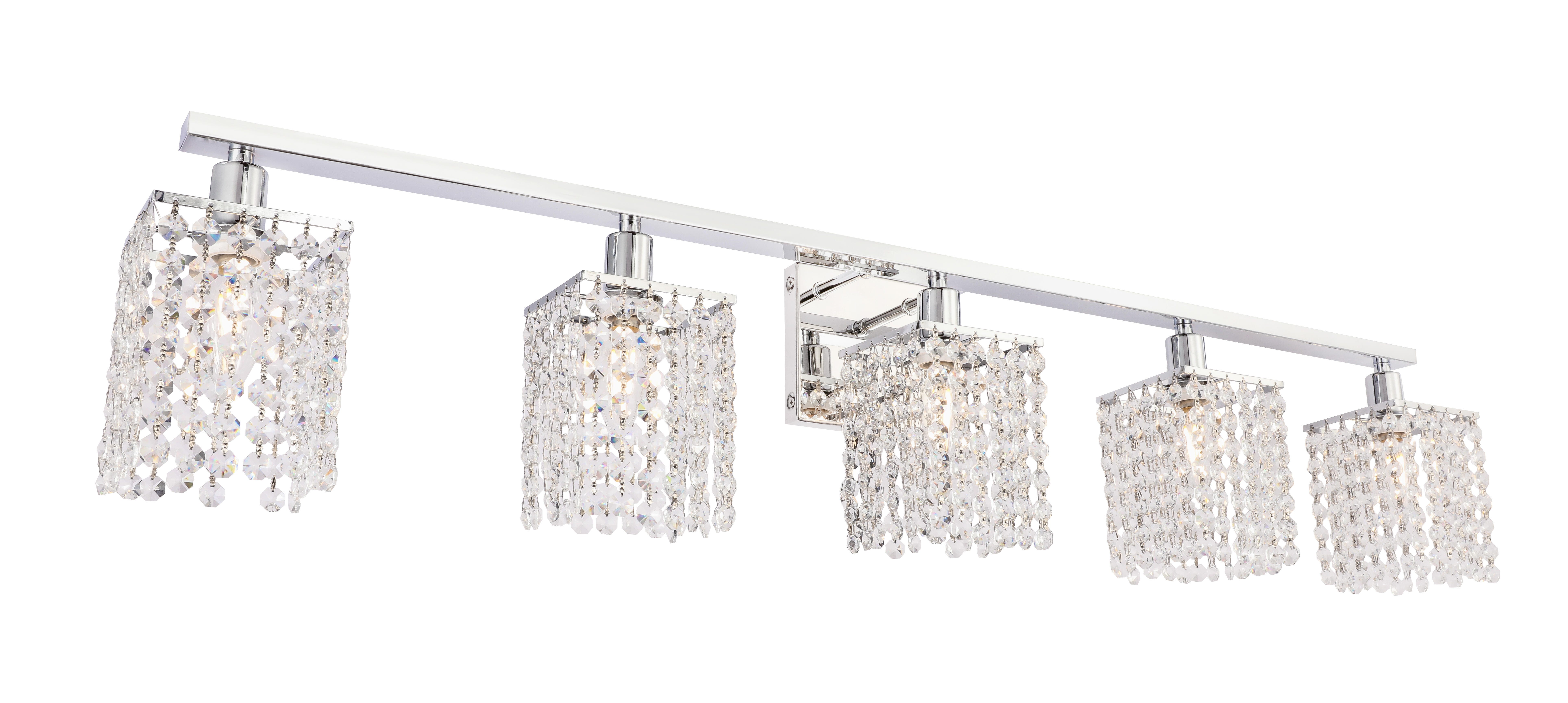 Phineas 5 Light Chrome And Clear Crystals Wall Sconce, Chrome/Clear, large