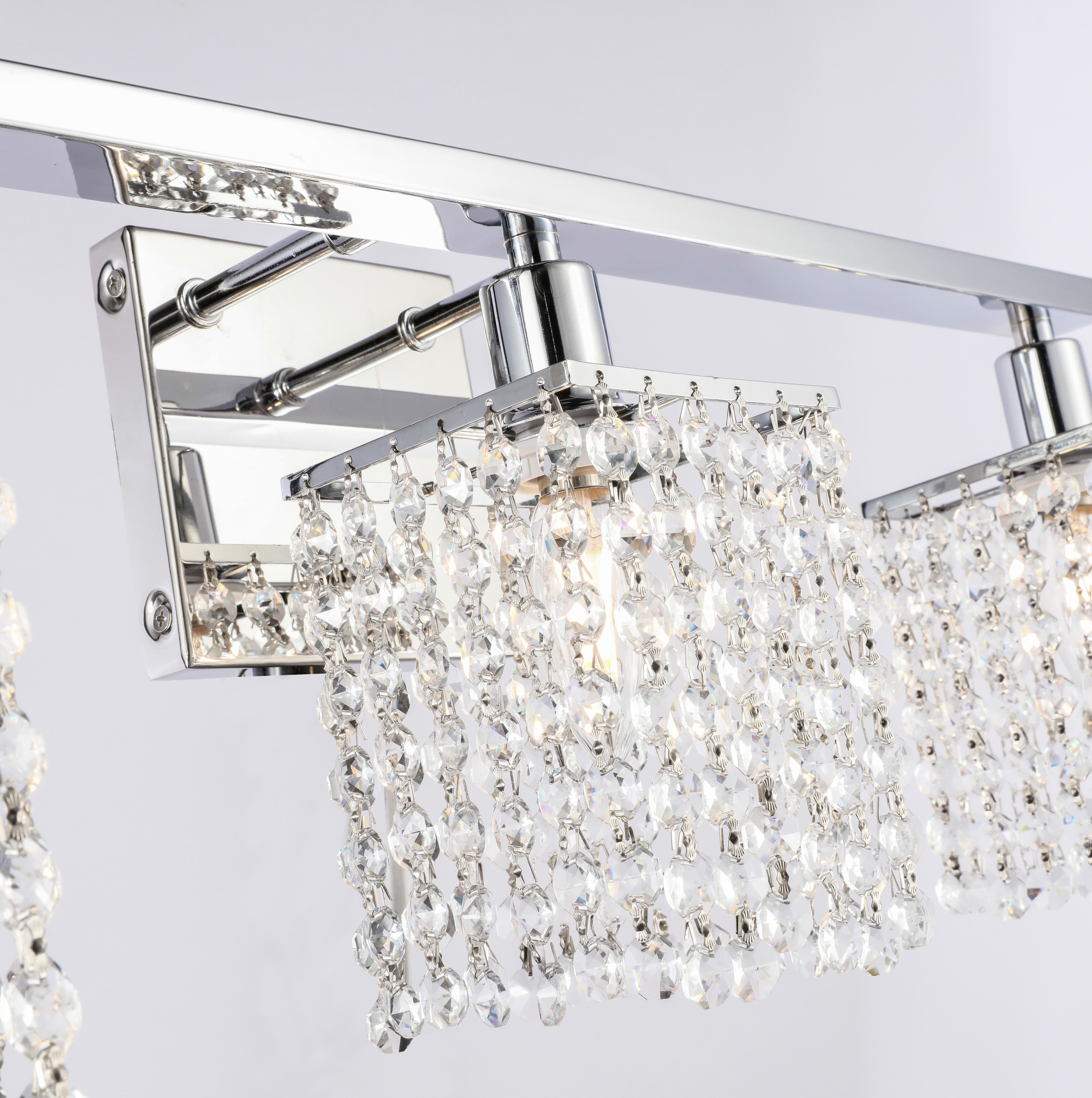 Phineas 5 Light Chrome And Clear Crystals Wall Sconce, Chrome/Clear, large