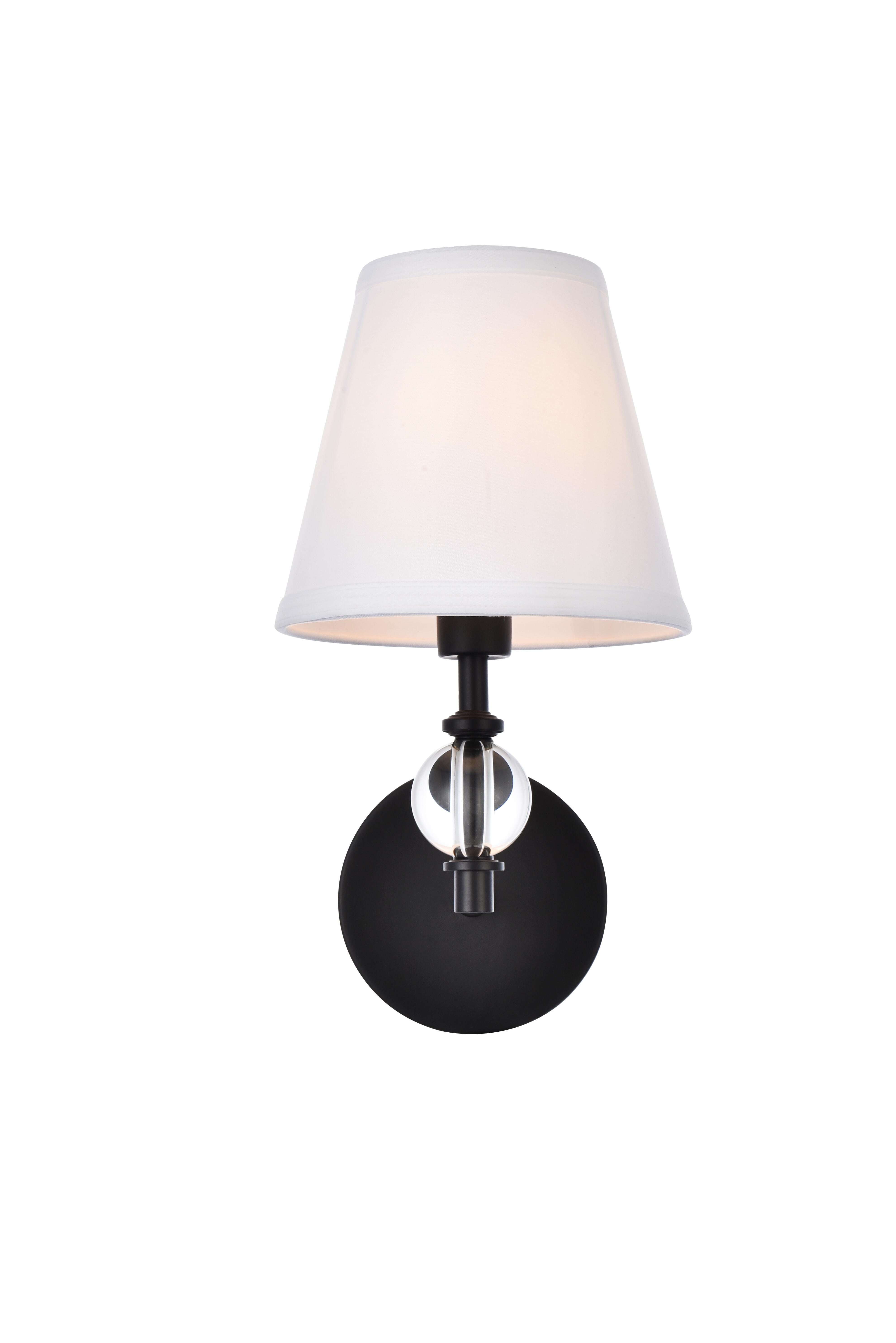 Bethany 1 Light Bath Sconce In Black With White Fabric Shade, Black/White, large