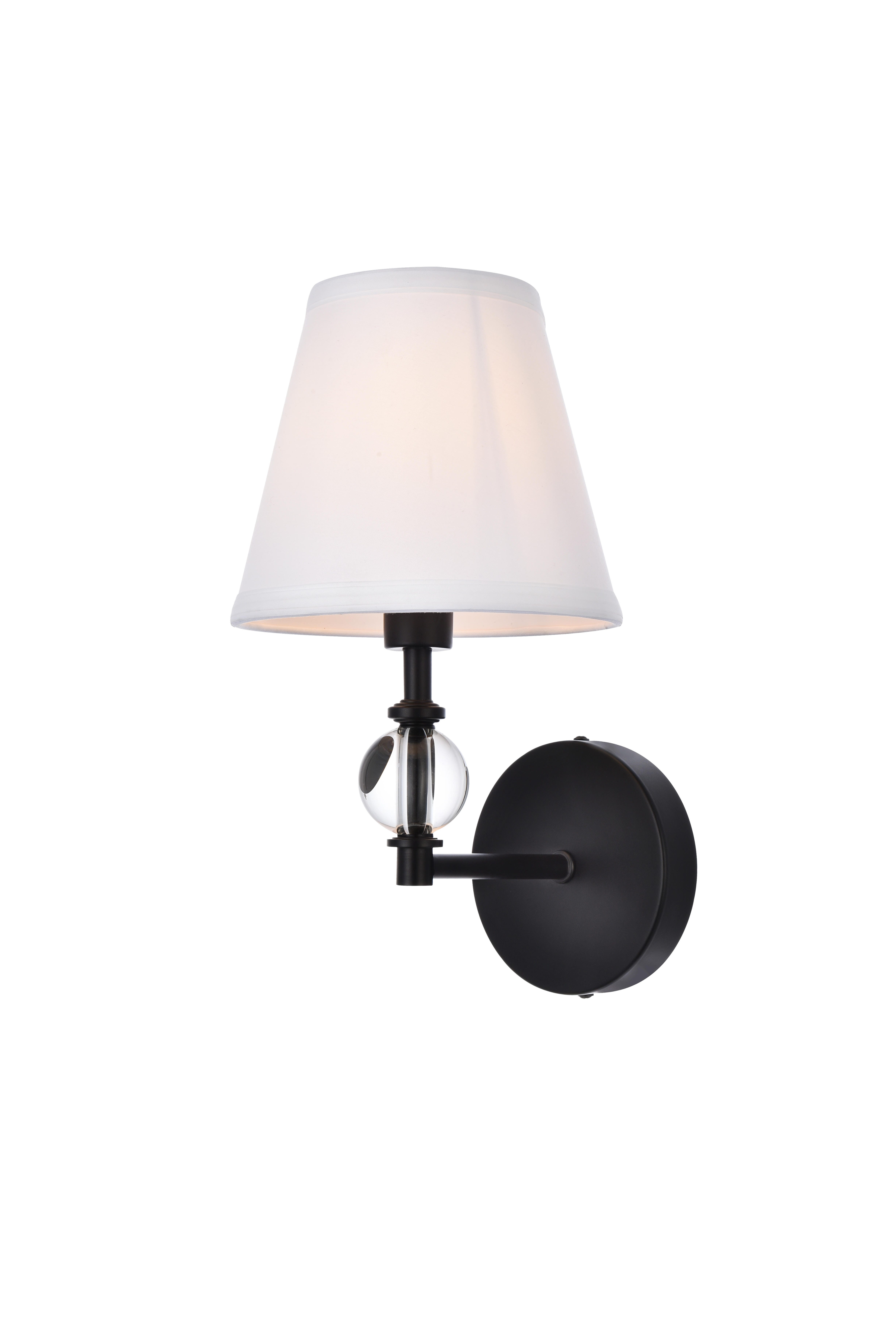 Bethany 1 Light Bath Sconce In Black With White Fabric Shade, Black/White, large