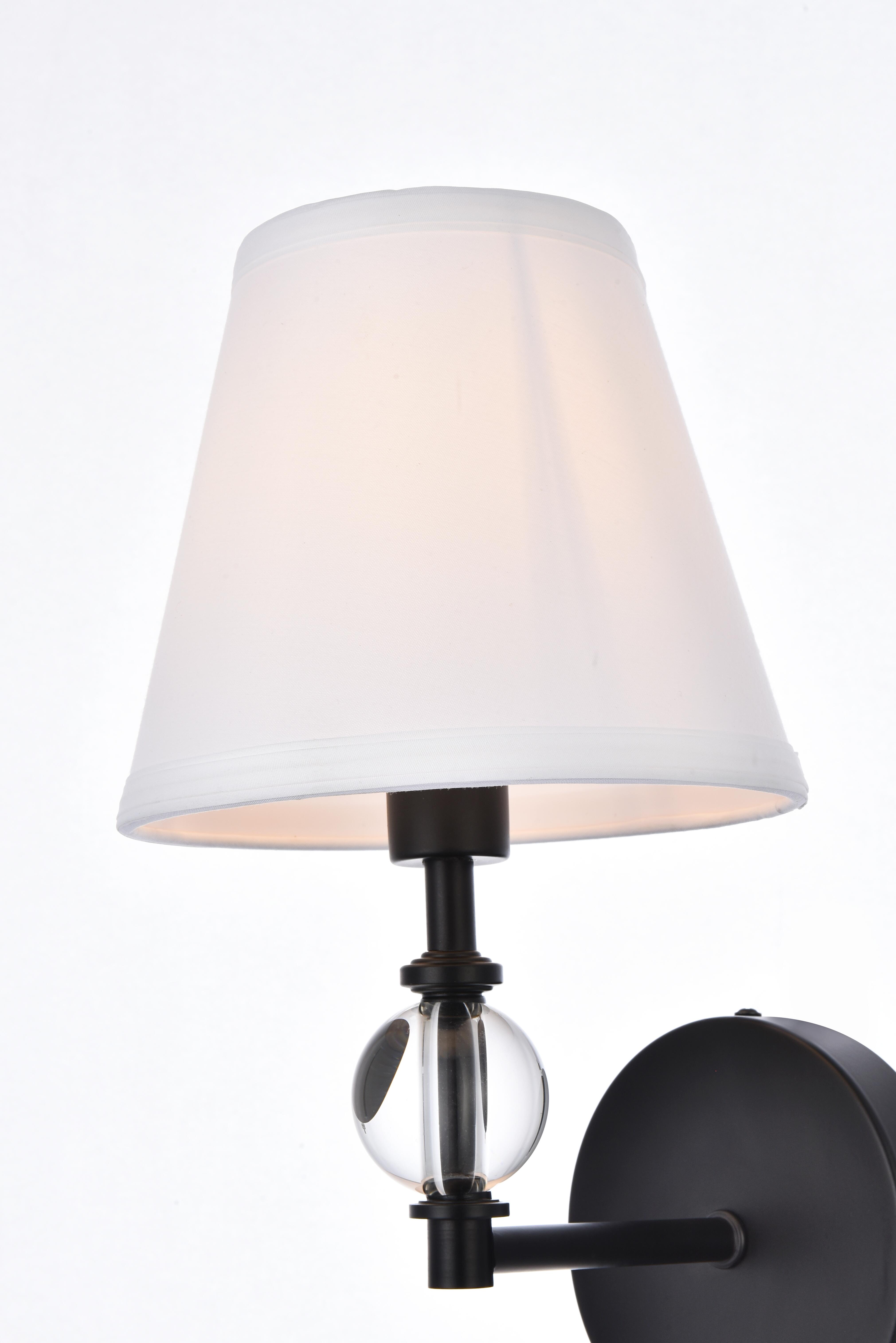 Bethany 1 Light Bath Sconce In Black With White Fabric Shade, Black/White, large