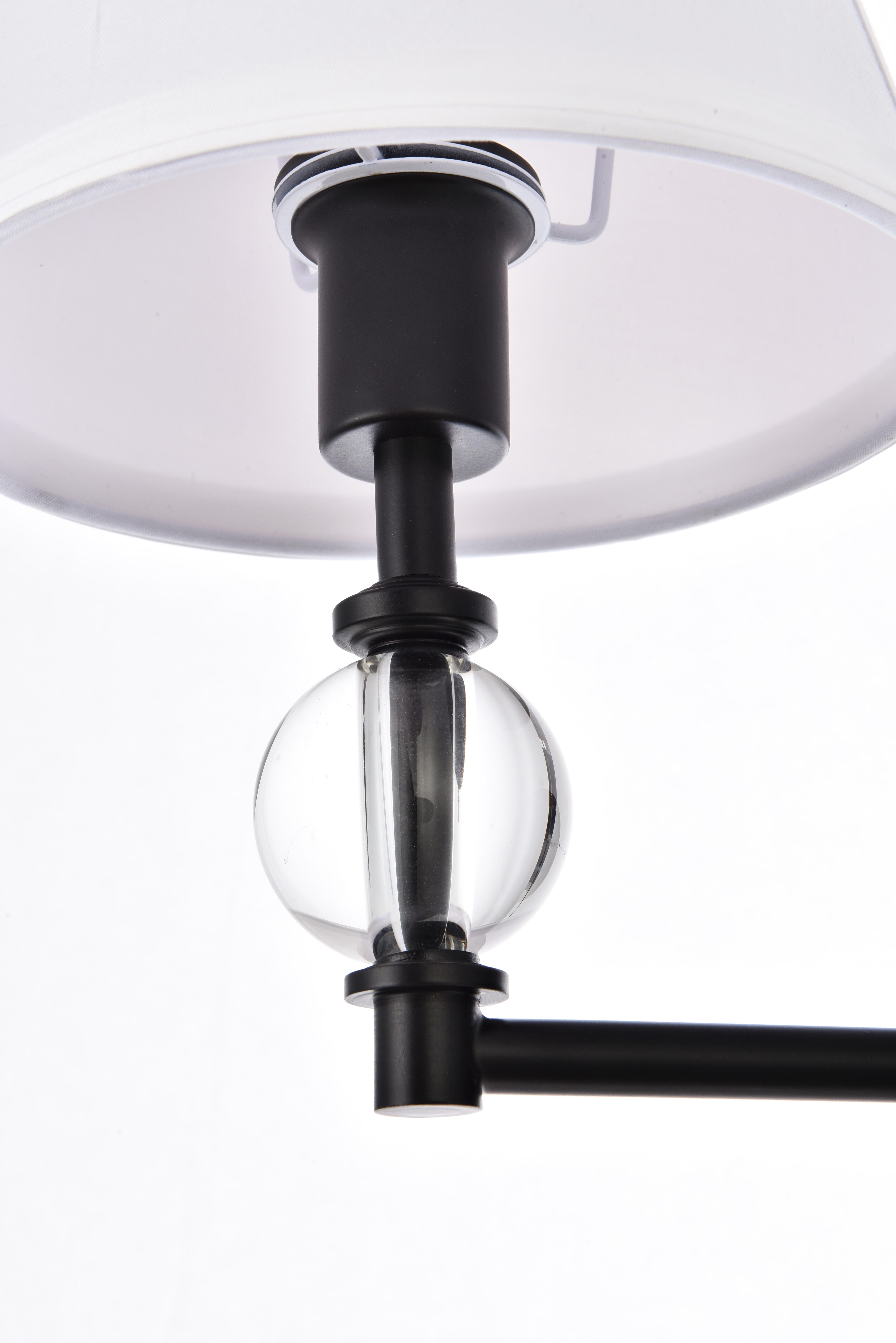 Bethany 1 Light Bath Sconce In Black With White Fabric Shade, Black/White, large