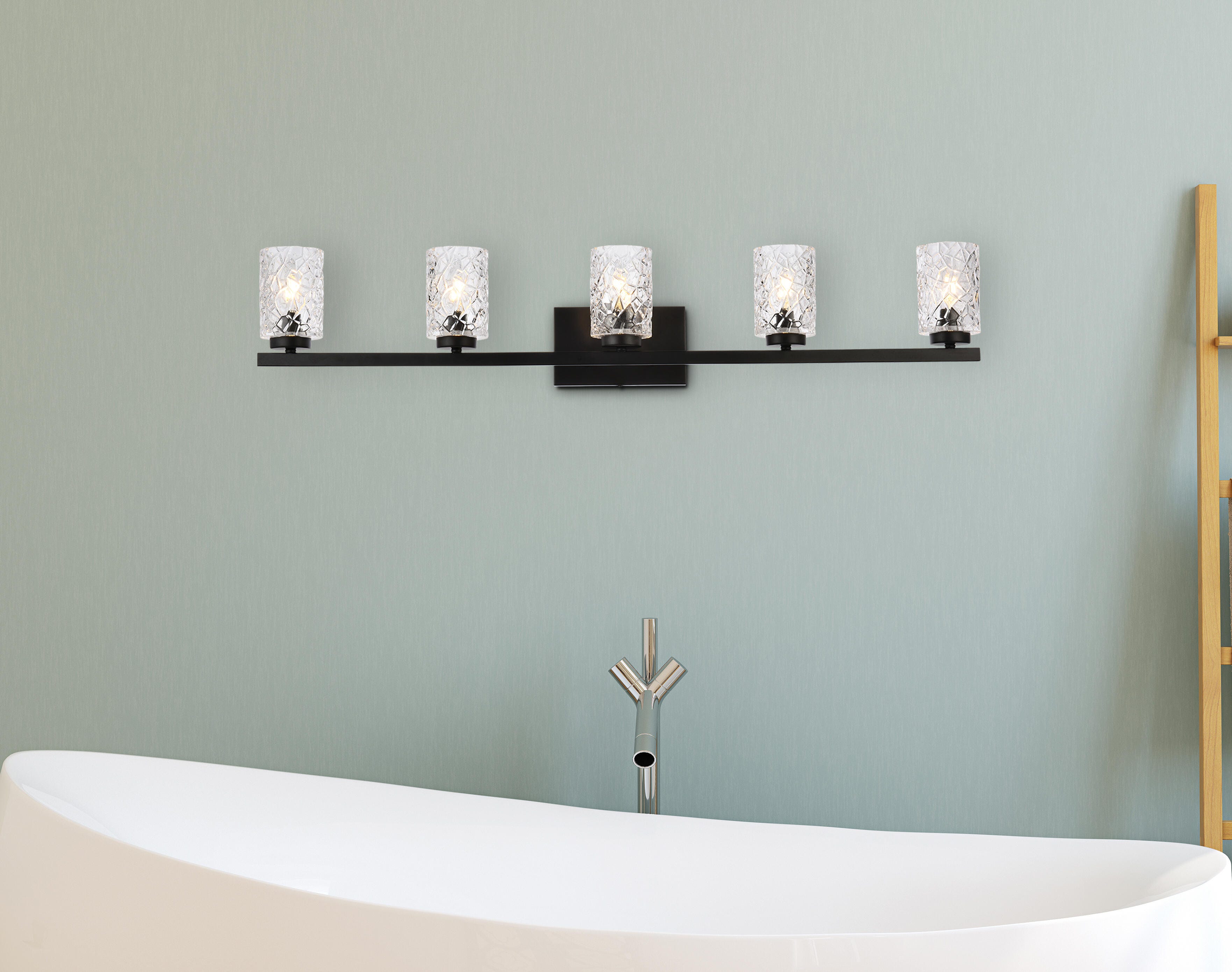 Cassie 5 Lights Bath Sconce In Black With Clear Shade, Black/Clear, rollover