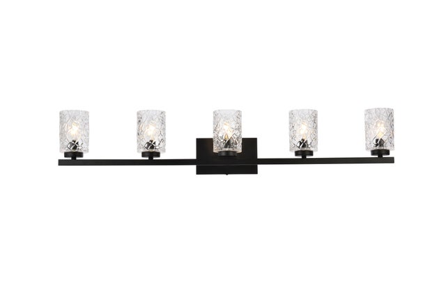 Cassie 5 Lights Bath Sconce In Black w/ Clear Shade, Black/Clear