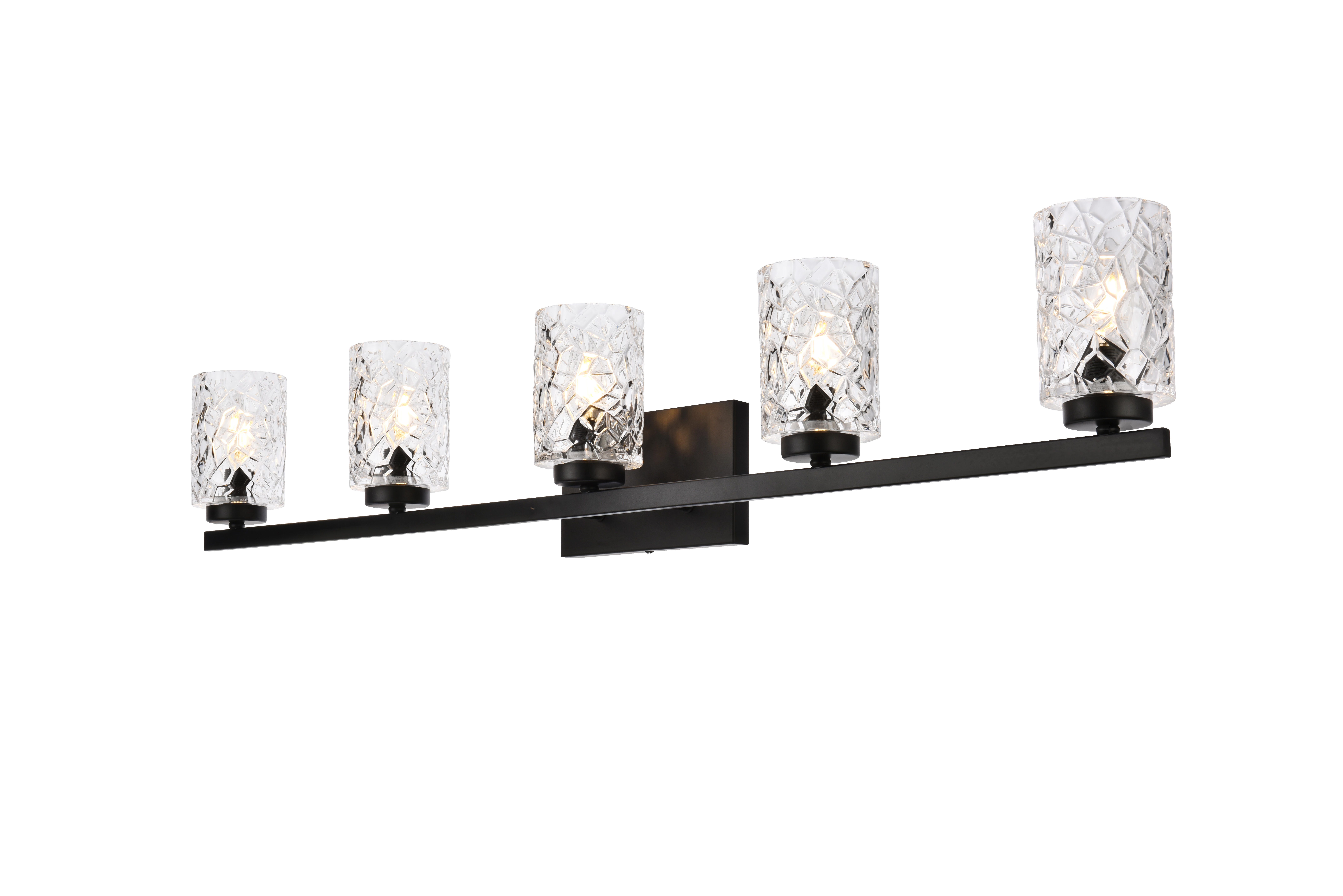 Cassie 5 Lights Bath Sconce In Black With Clear Shade, Black/Clear, large