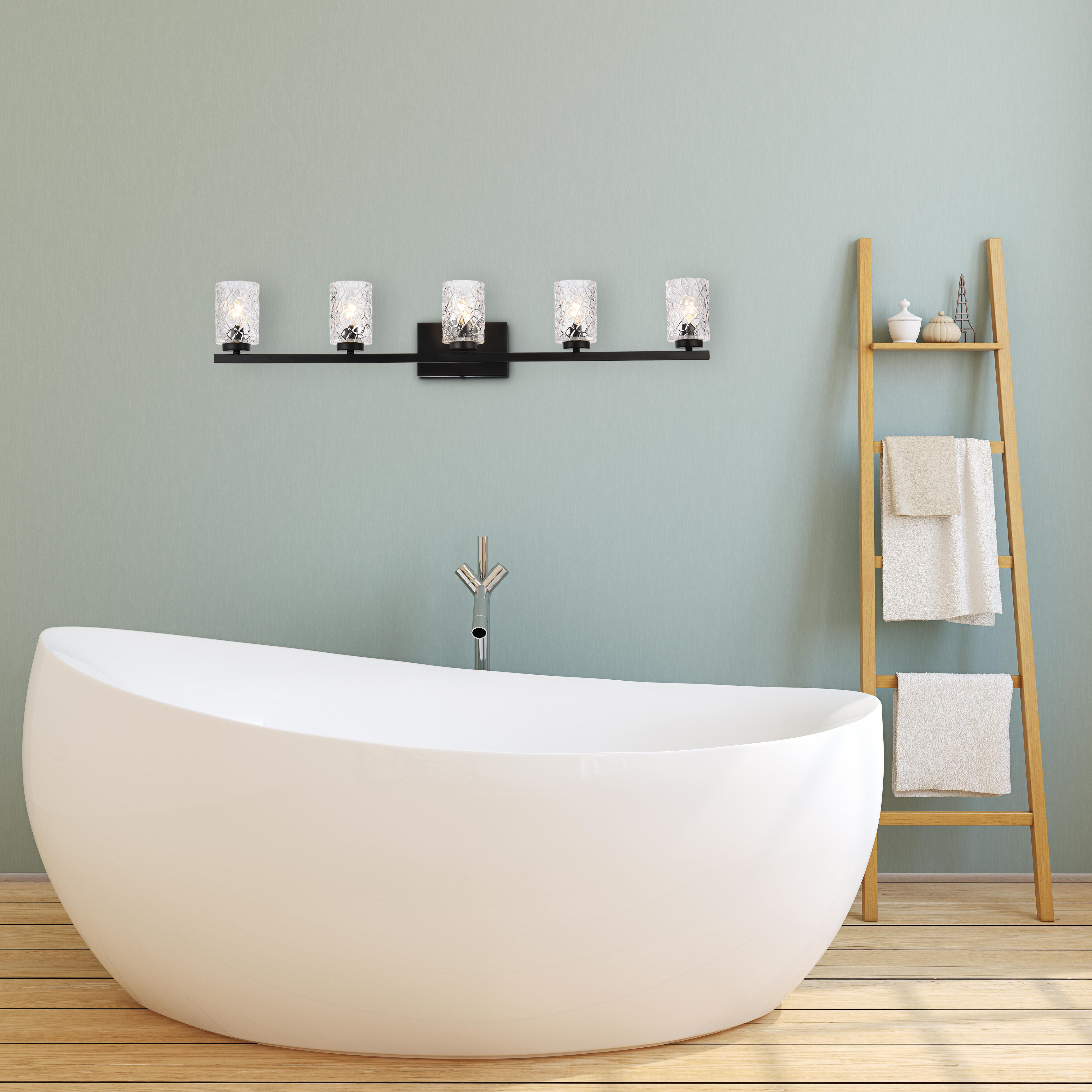 Cassie 5 Lights Bath Sconce In Black With Clear Shade, Black/Clear, large