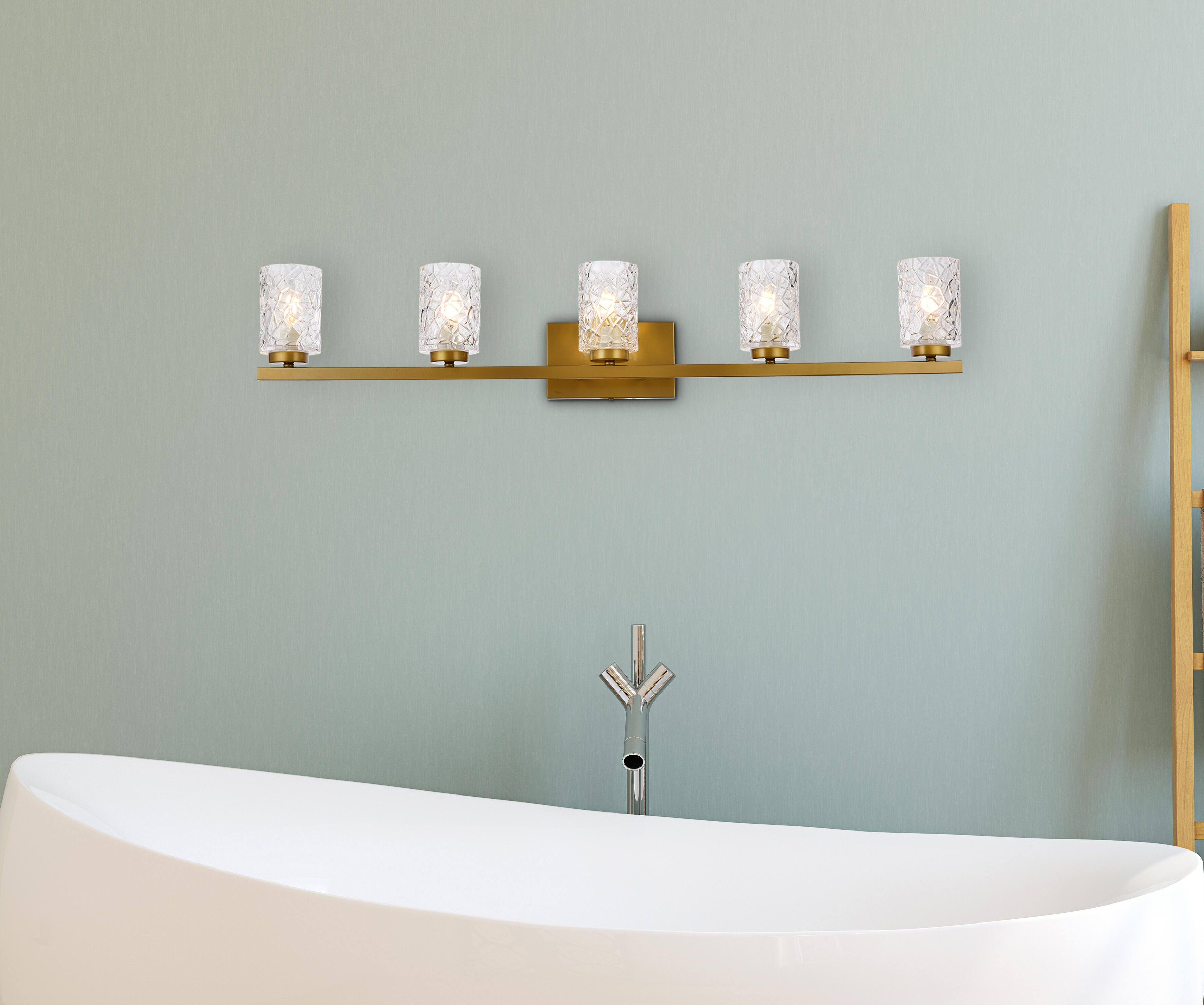 Cassie 5 Lights Bath Sconce In Brass With Clear Shade, Brass/Clear, rollover