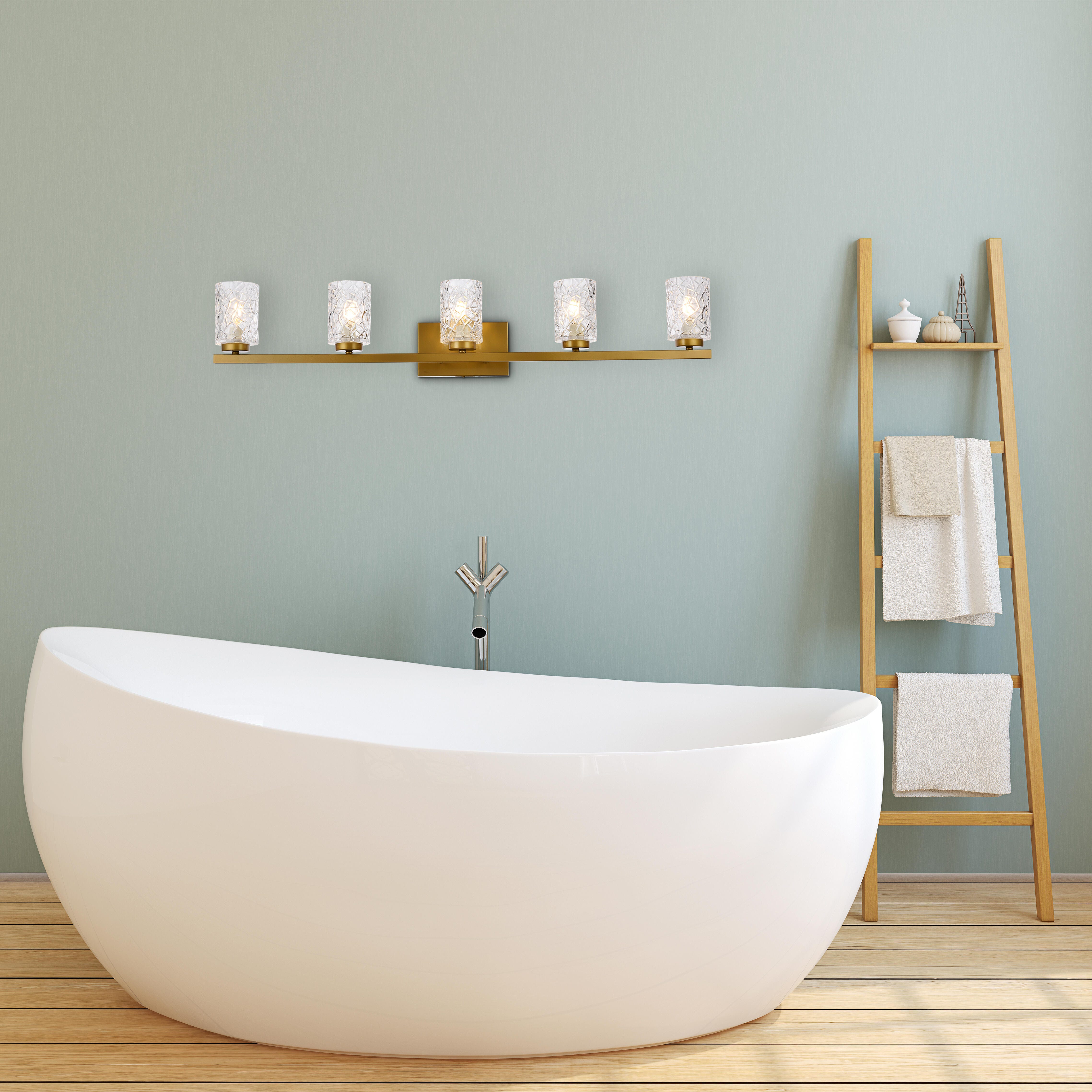 Cassie 5 Lights Bath Sconce In Brass With Clear Shade, Brass/Clear, large