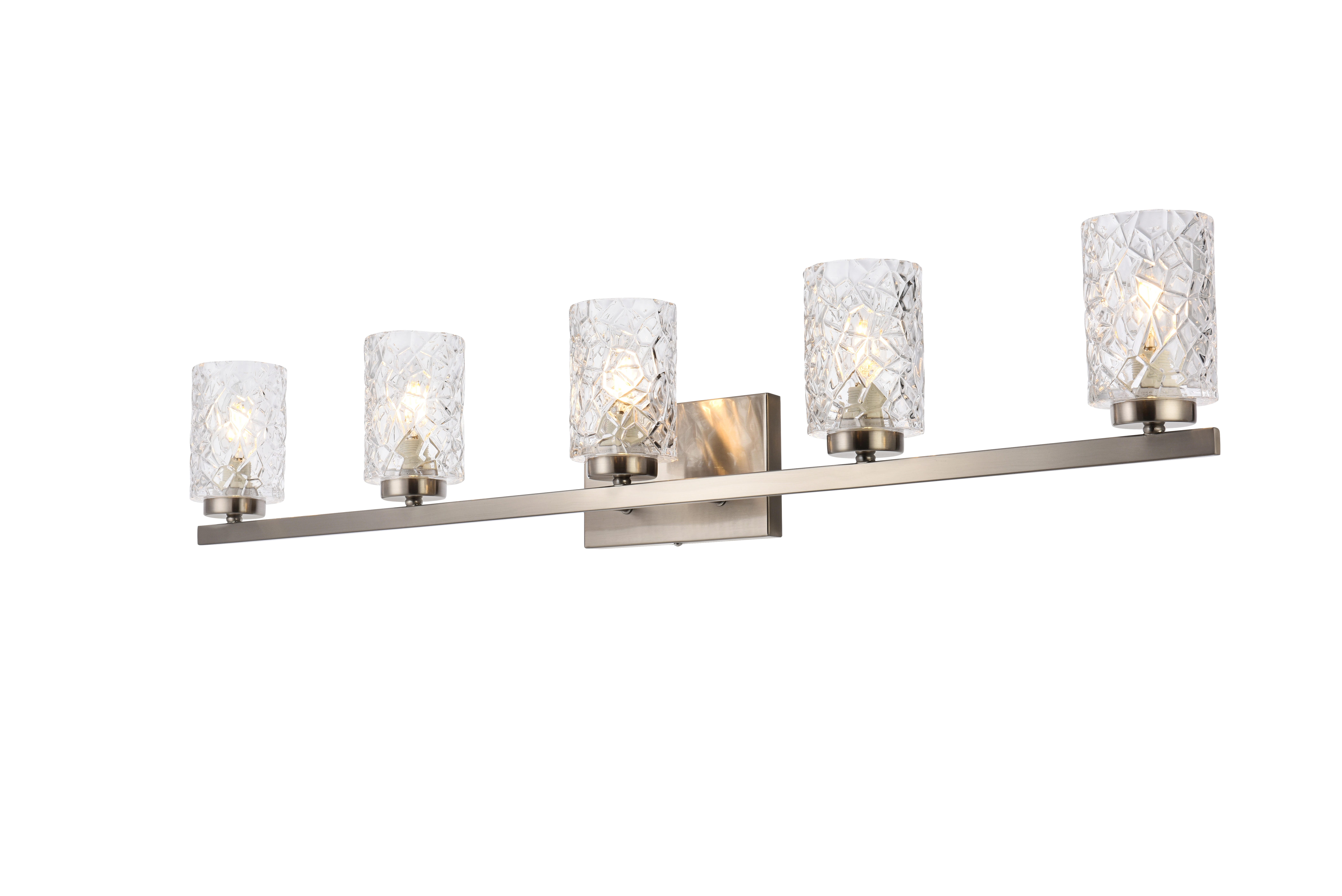Cassie 5 Lights Bath Sconce In Satin Nickel With Clear Shade, Satin Nickel/Clear, large