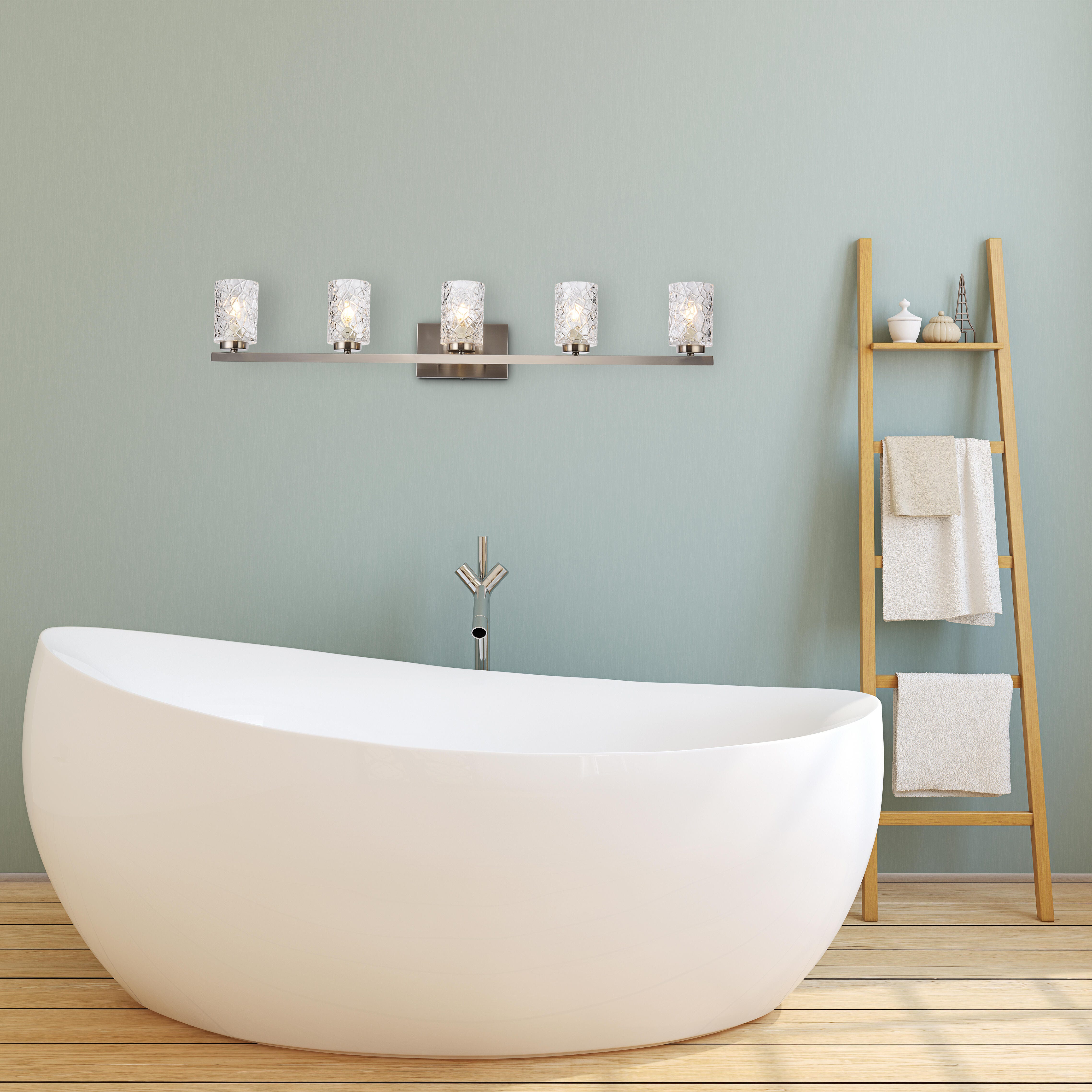 Cassie 5 Lights Bath Sconce In Satin Nickel With Clear Shade, Satin Nickel/Clear, large