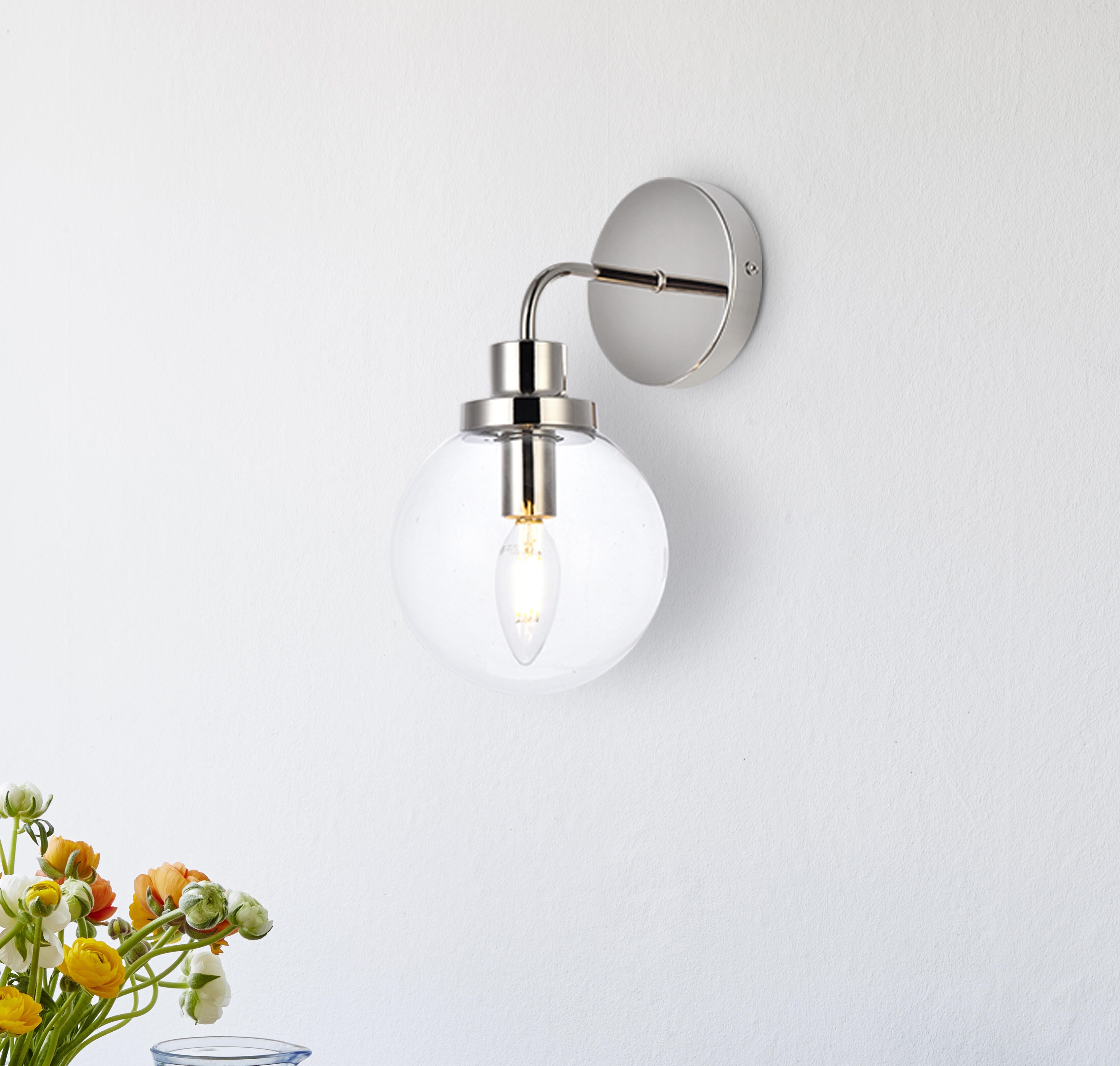 Hanson 1 Light Bath Sconce In Polished Nickel With Clear Shade, Polished Nickel/Clear, large
