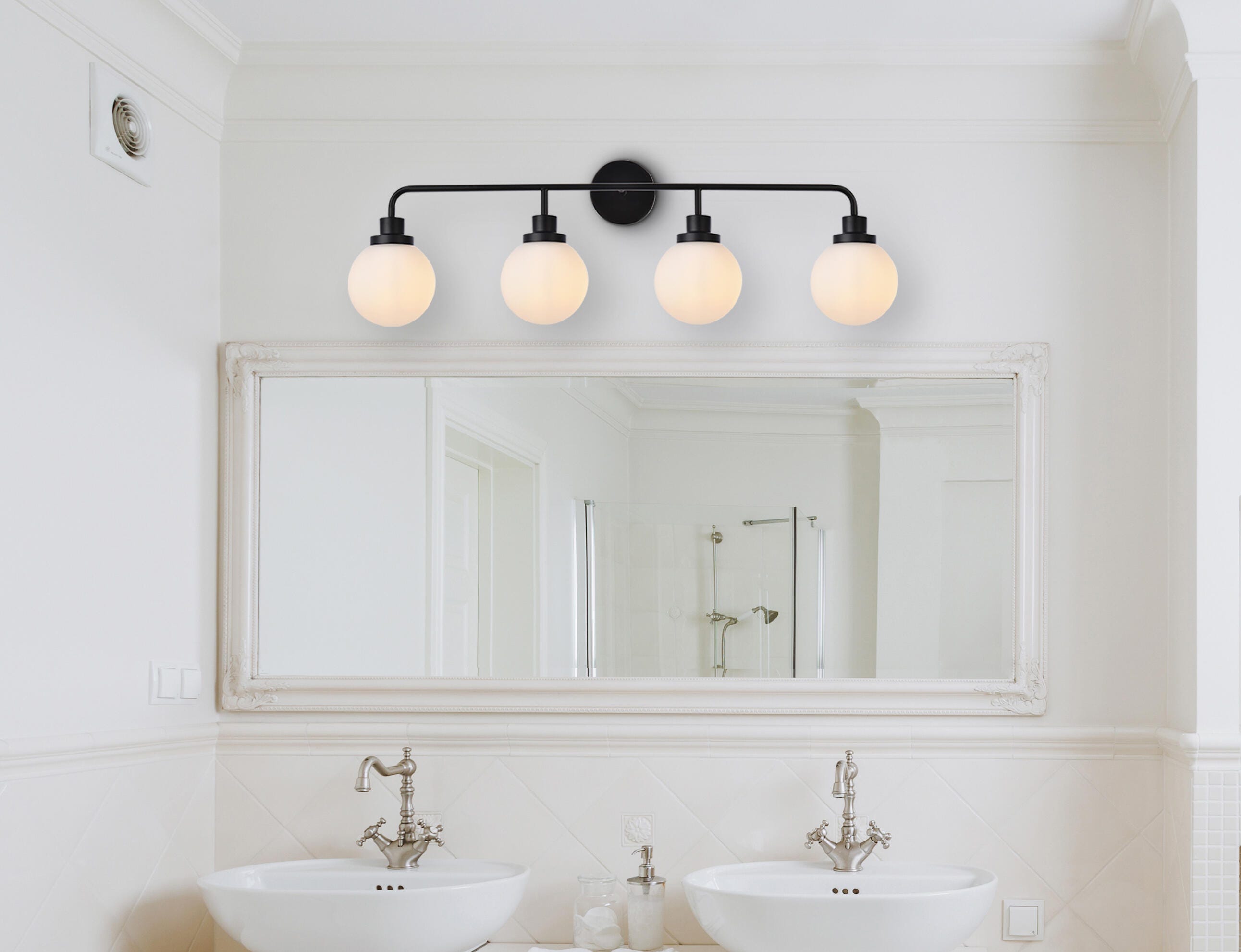 Hanson 4 Lights Bath Sconce In Black With Frosted Shade, Black/Frosted, rollover
